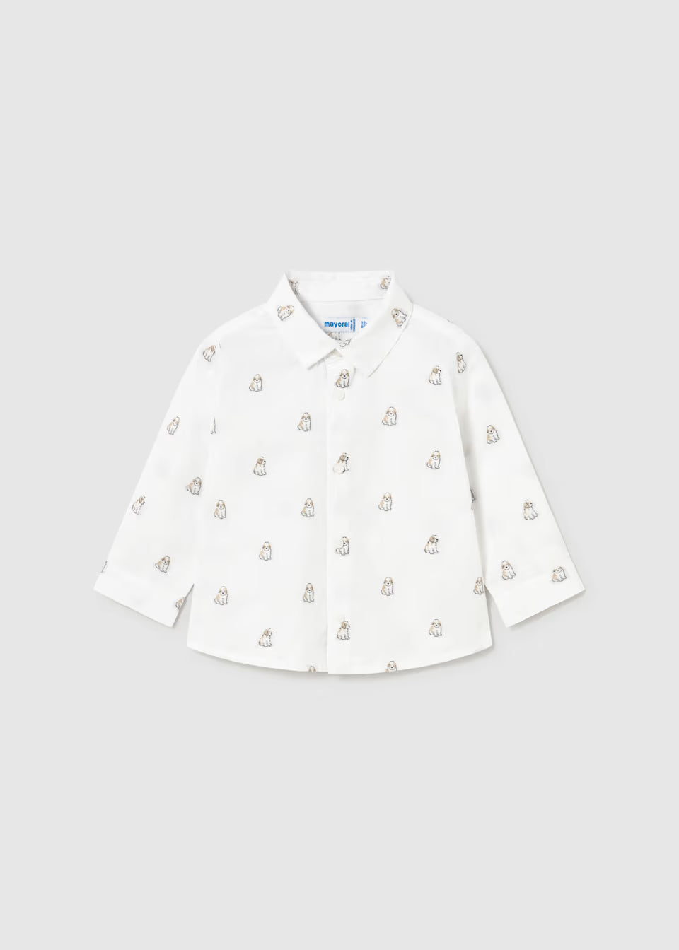 Embroidered Puppies White Button Down Shirt