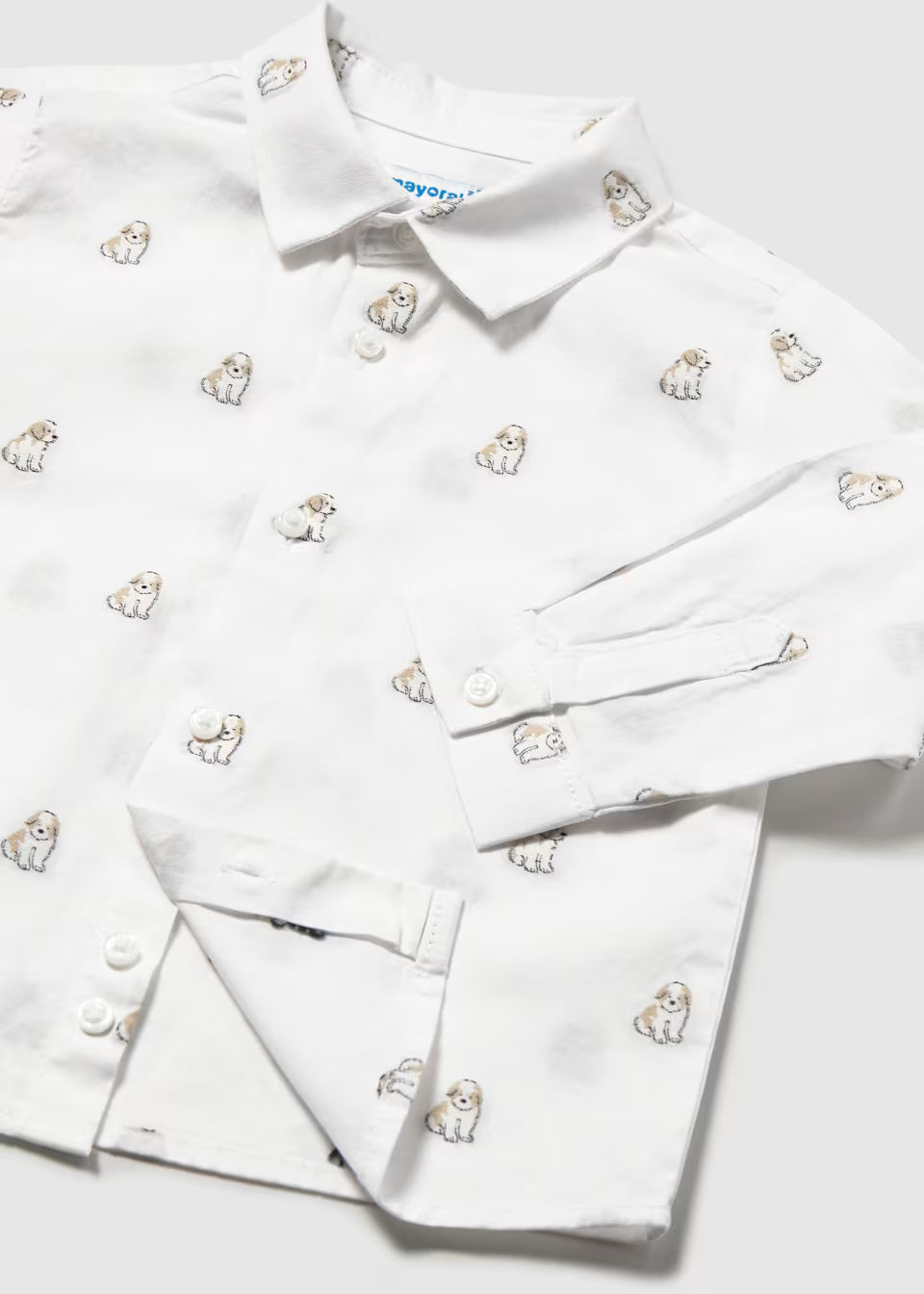 Embroidered Puppies White Button Down Shirt