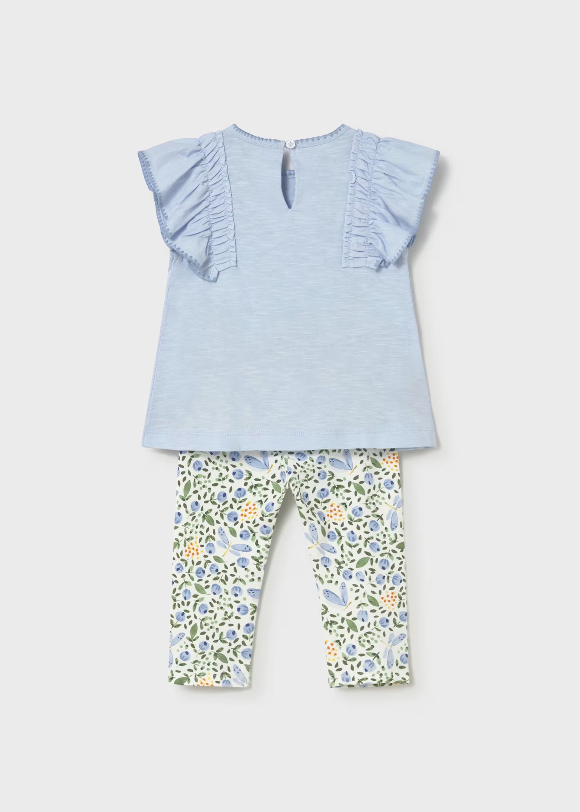 Sky Blue Ruffle Pleat Tee & Floral Butterfly Leggings