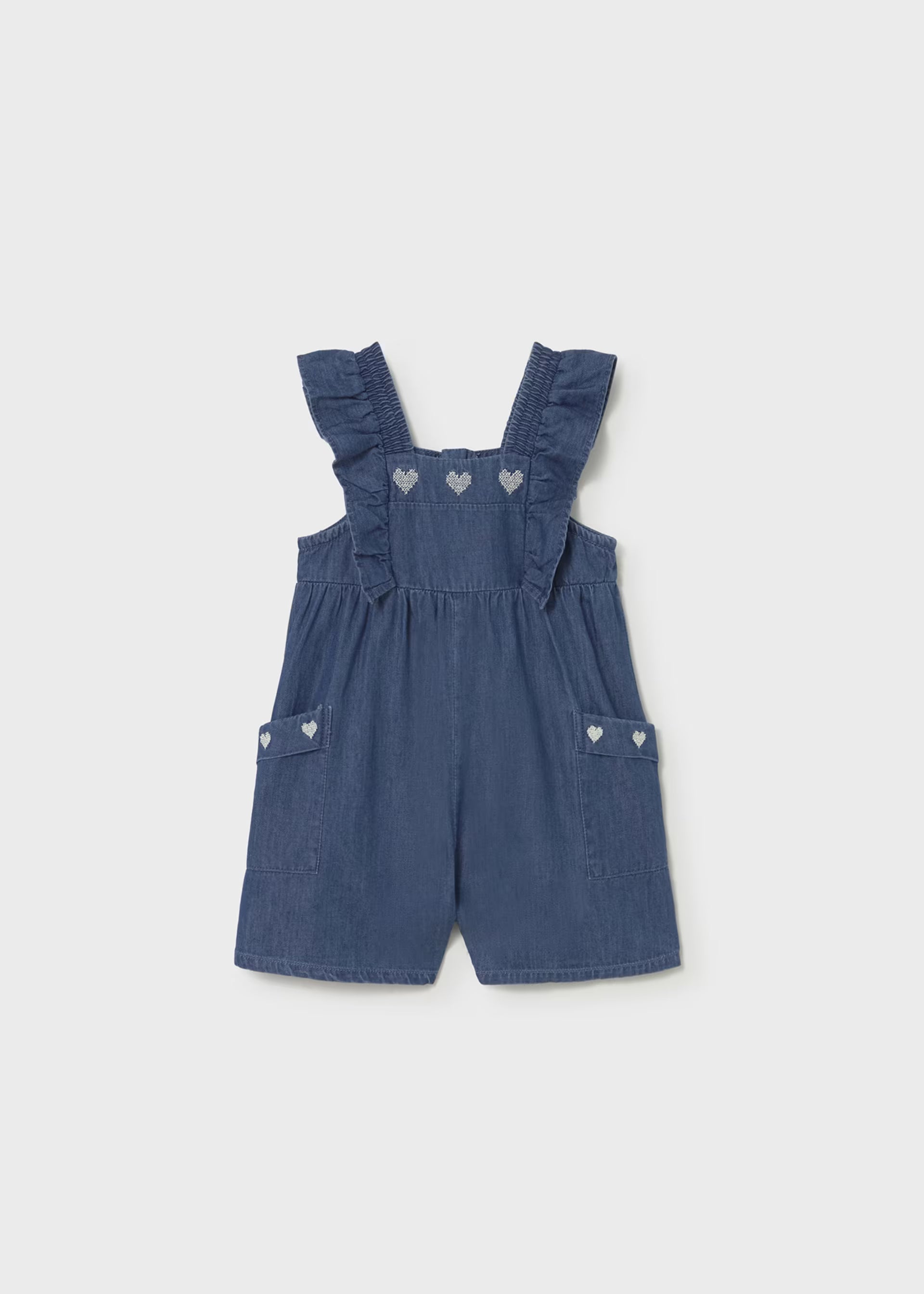 Soft Denim Emb Heart Pocket Romper