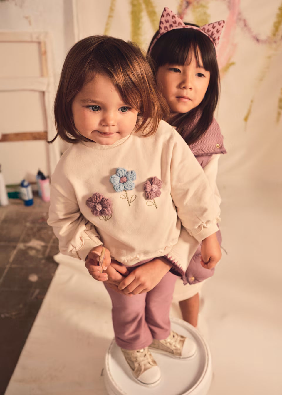 Violet Crochet Flower Pullover Set