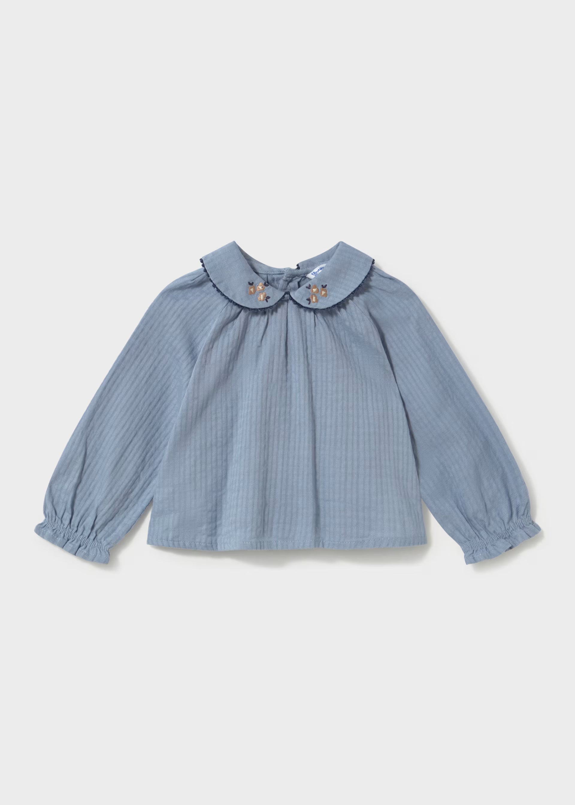 Blue Embroidered Peter Pan Collar Blouse