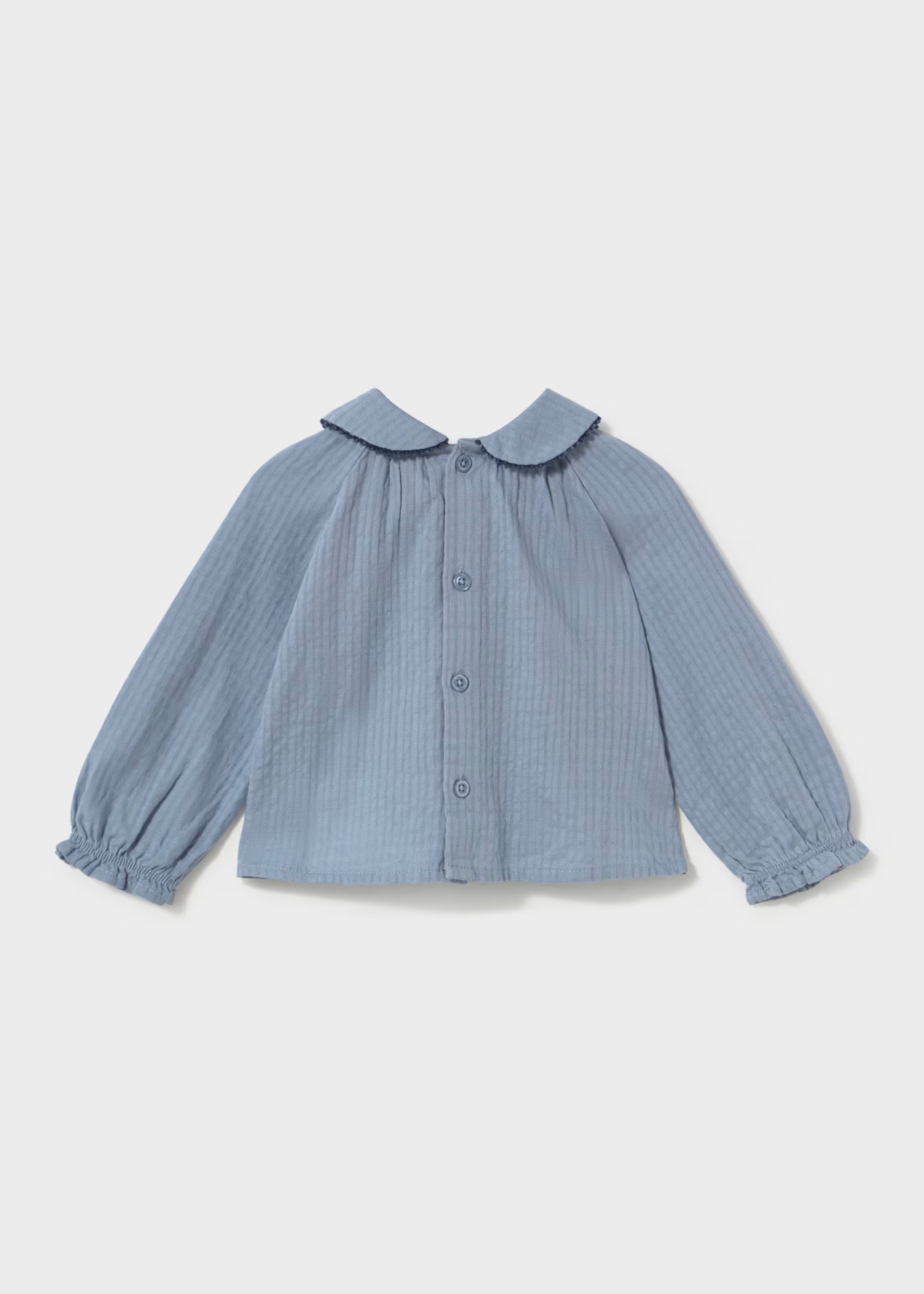 Blue Embroidered Peter Pan Collar Blouse