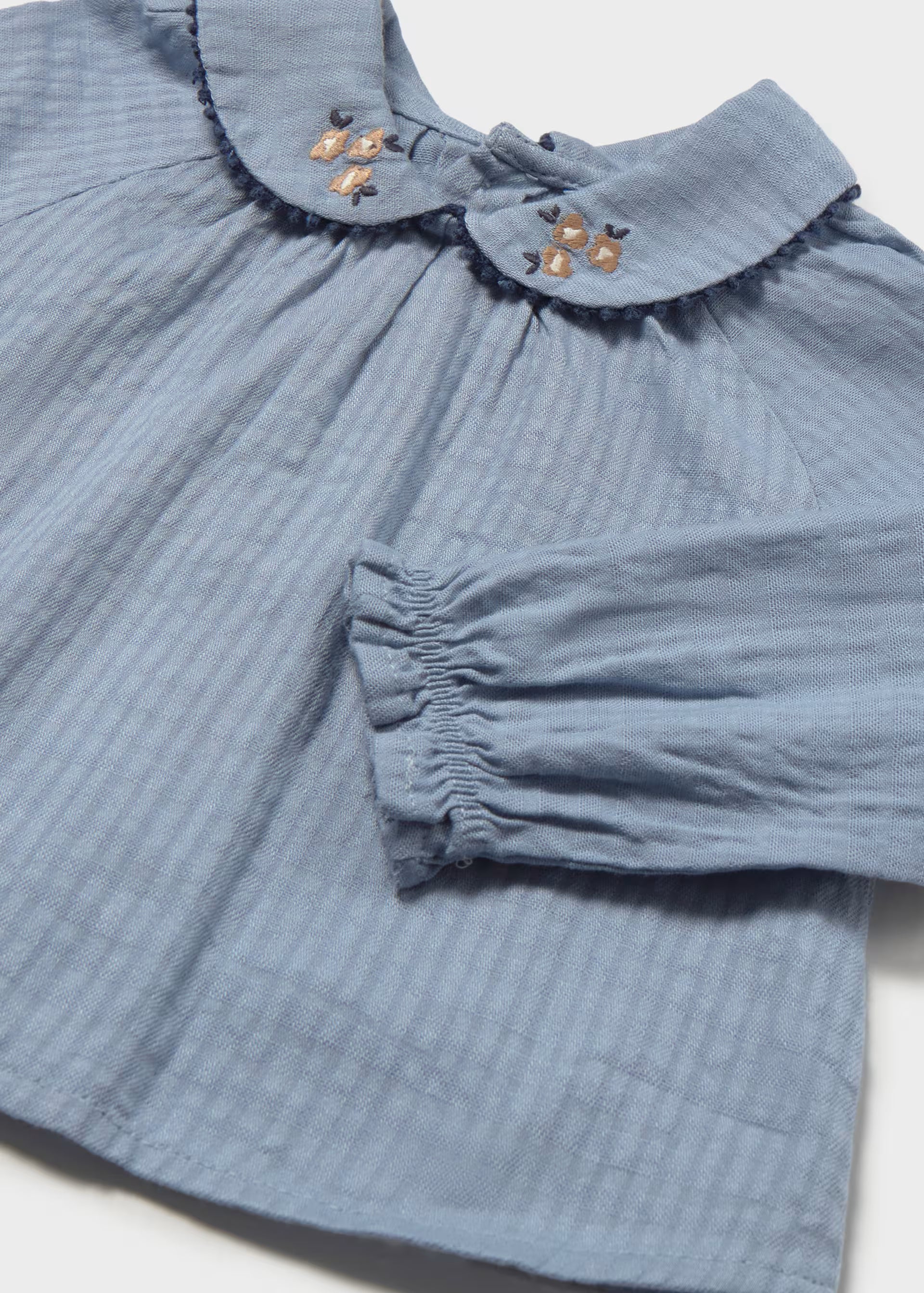Blue Embroidered Peter Pan Collar Blouse