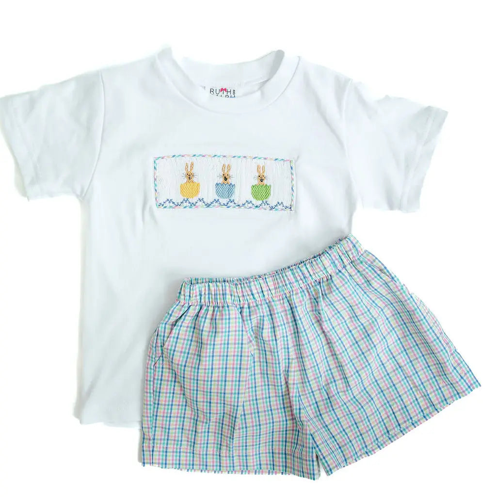 Easter Bunny in Eggs Smocked Shorts Set