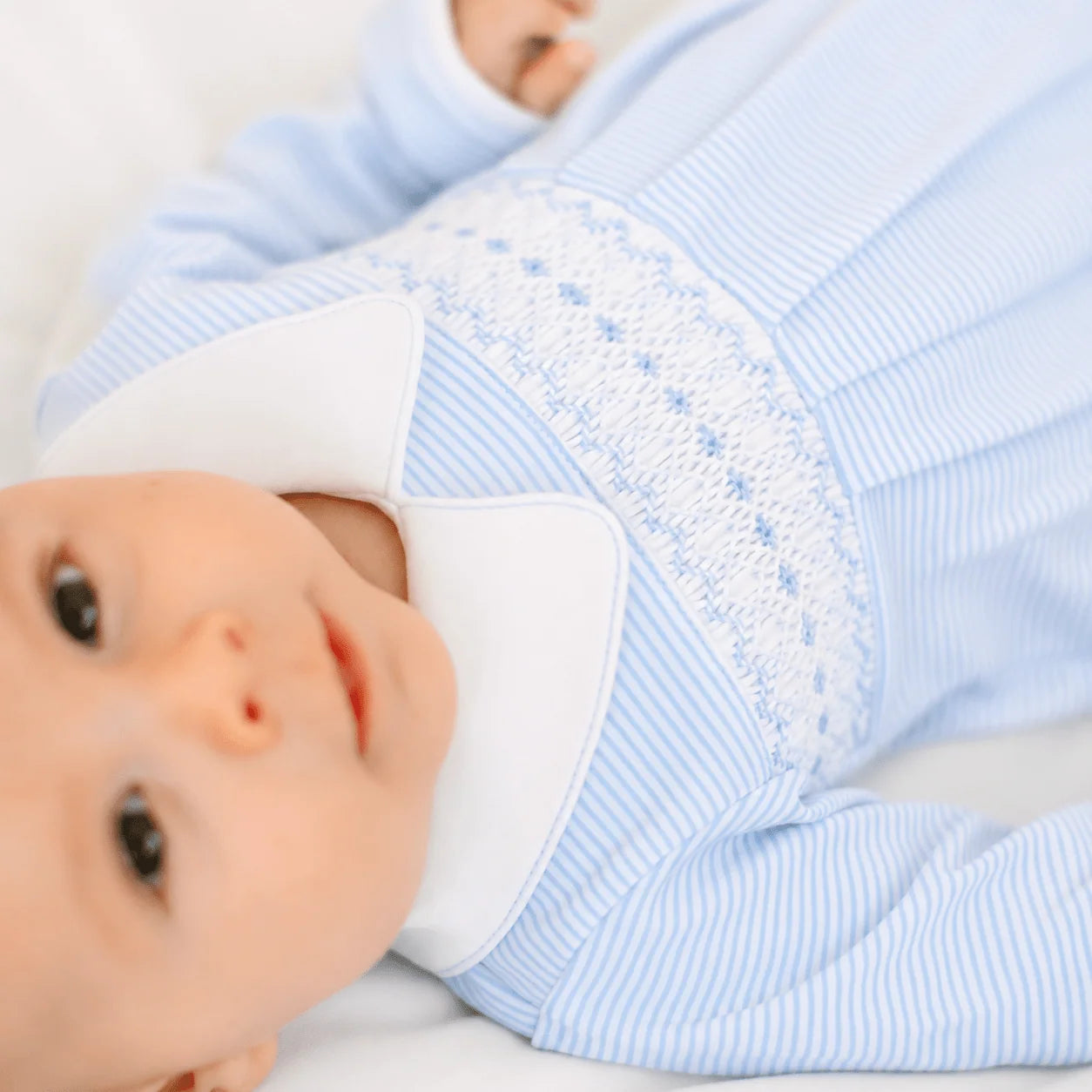 Light Blue Benjamin Smocked Long Sleeve Bubble