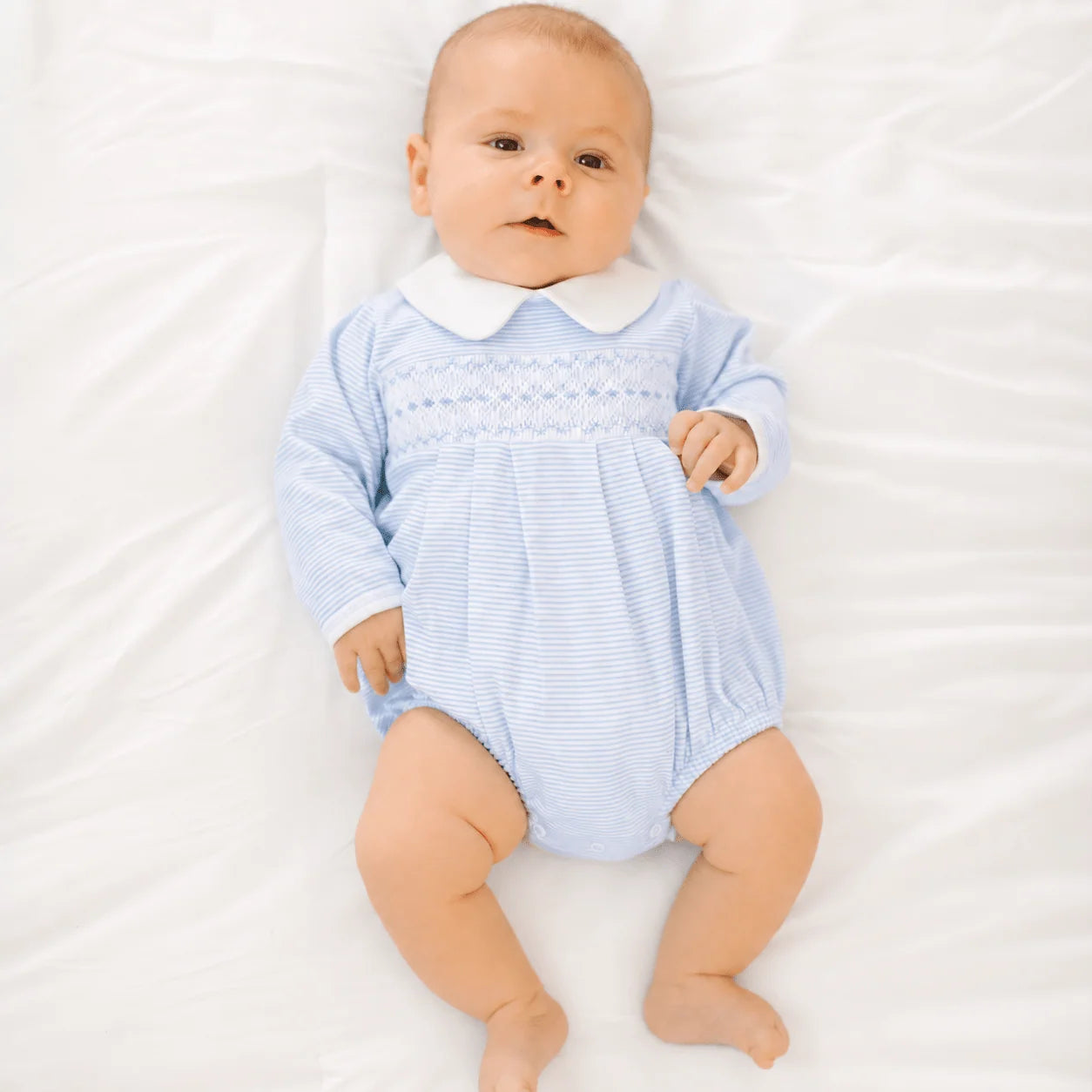 Light Blue Benjamin Smocked Long Sleeve Bubble
