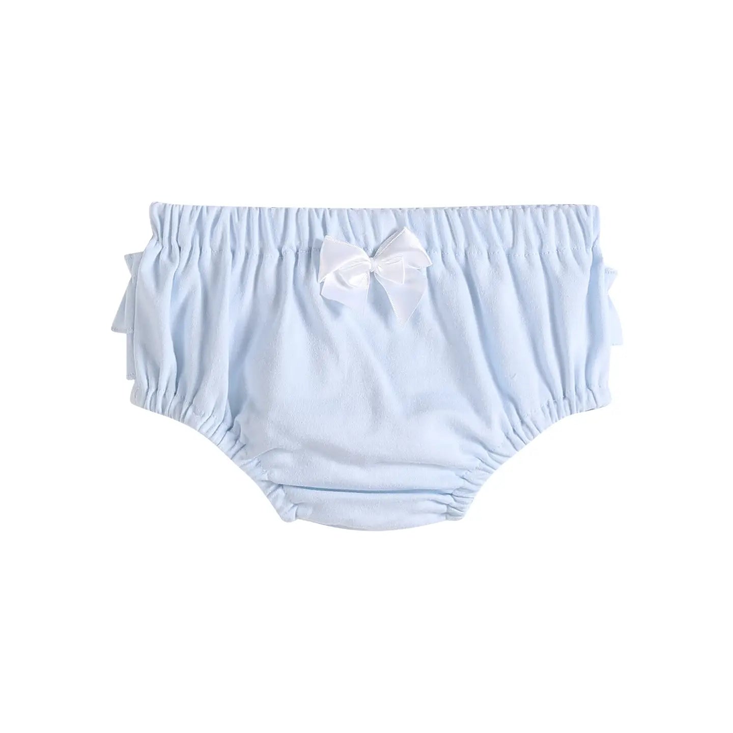 2 pc Light Blue and White Ruffle Knit Cotton Baby Bloomers
