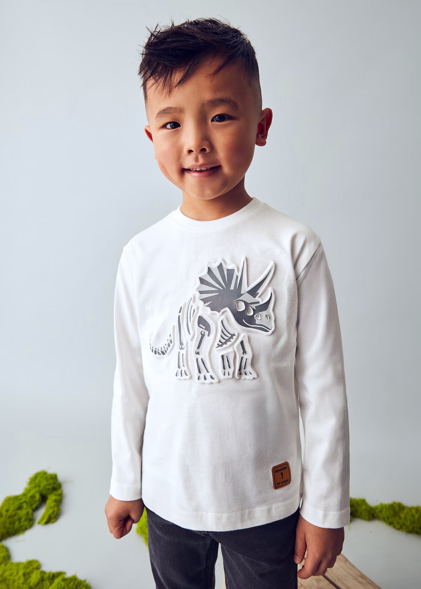White Puff Triceratops LS Tee
