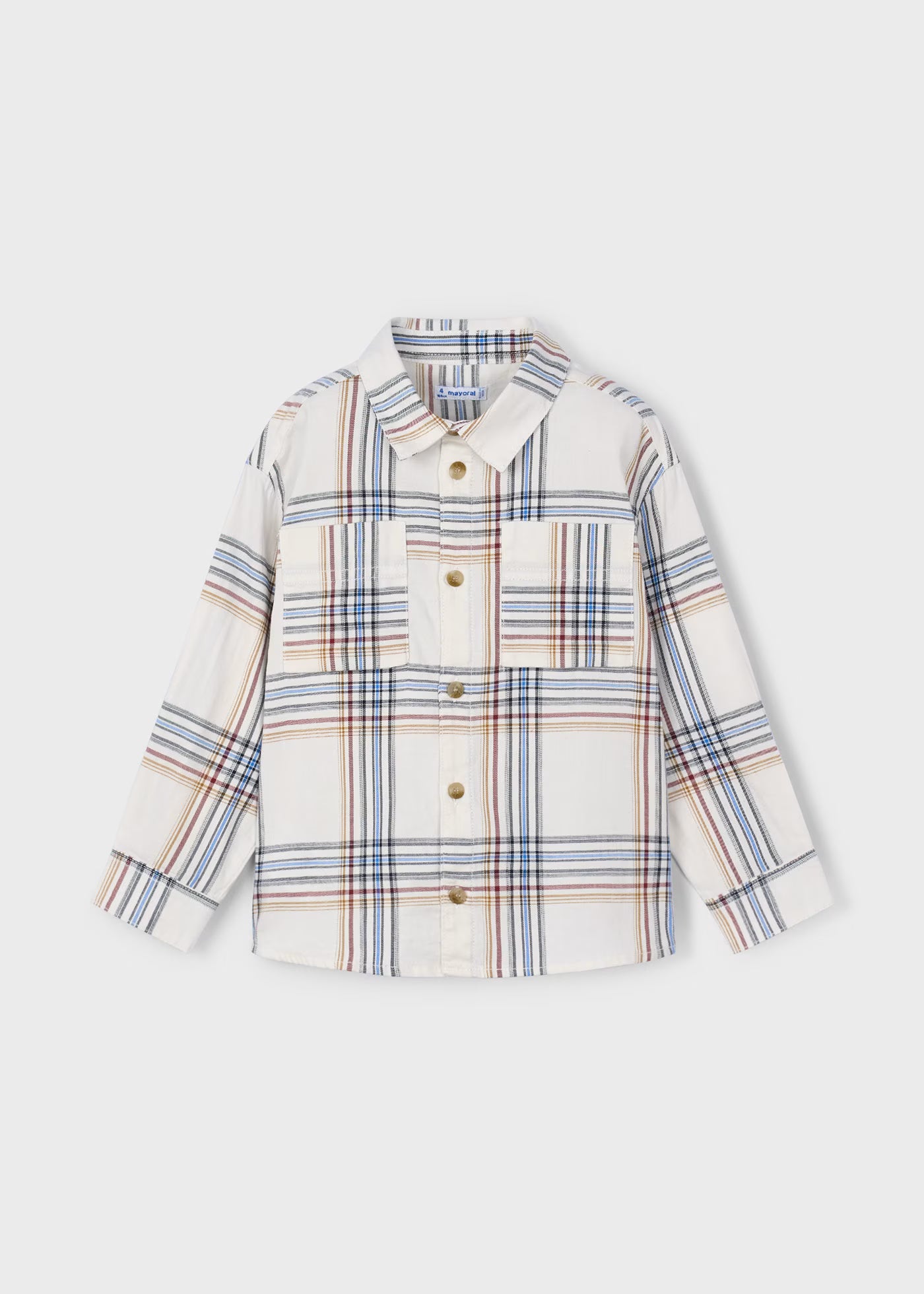 Cream Blue Tan Check Button Down