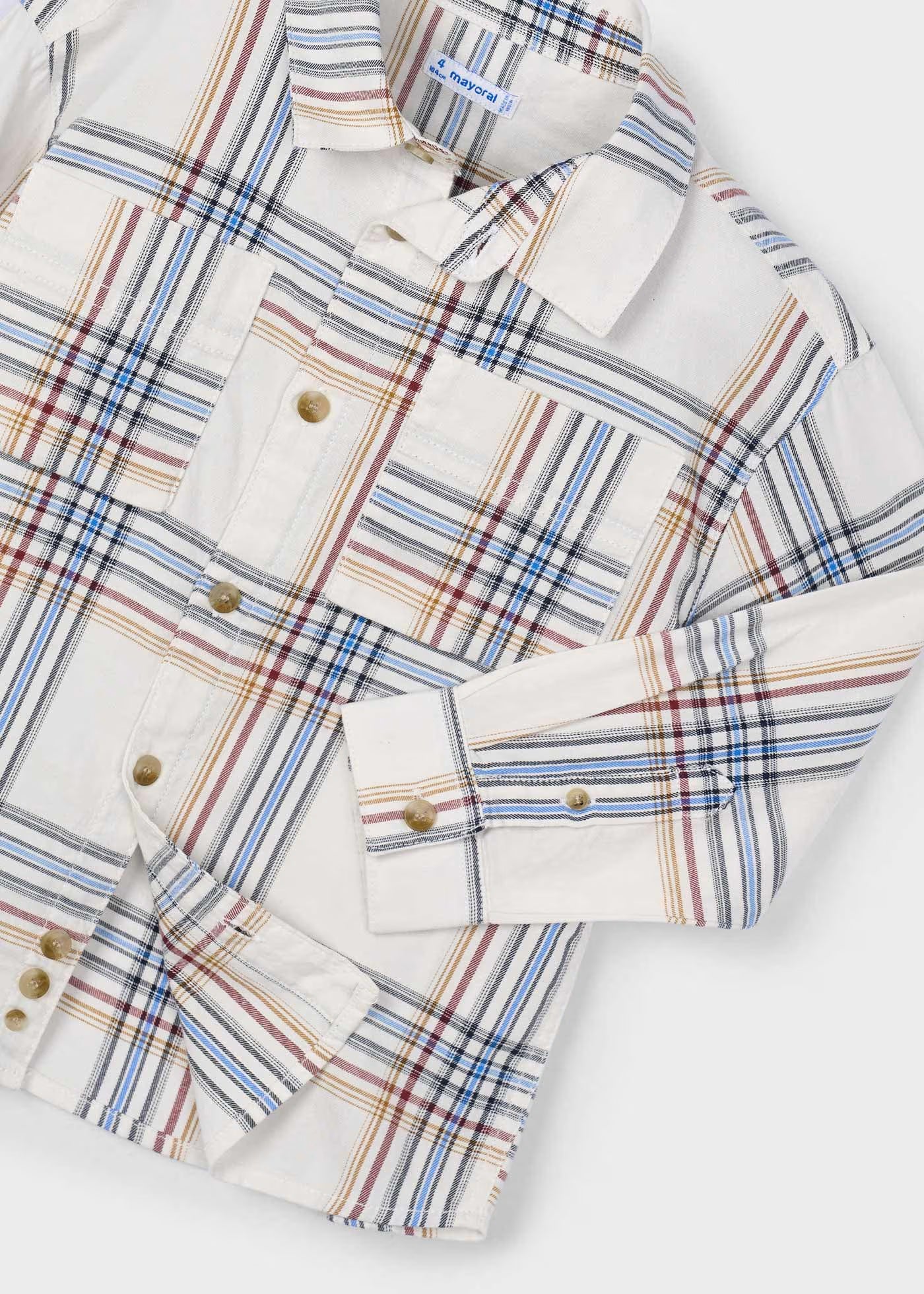 Cream Blue Tan Check Button Down
