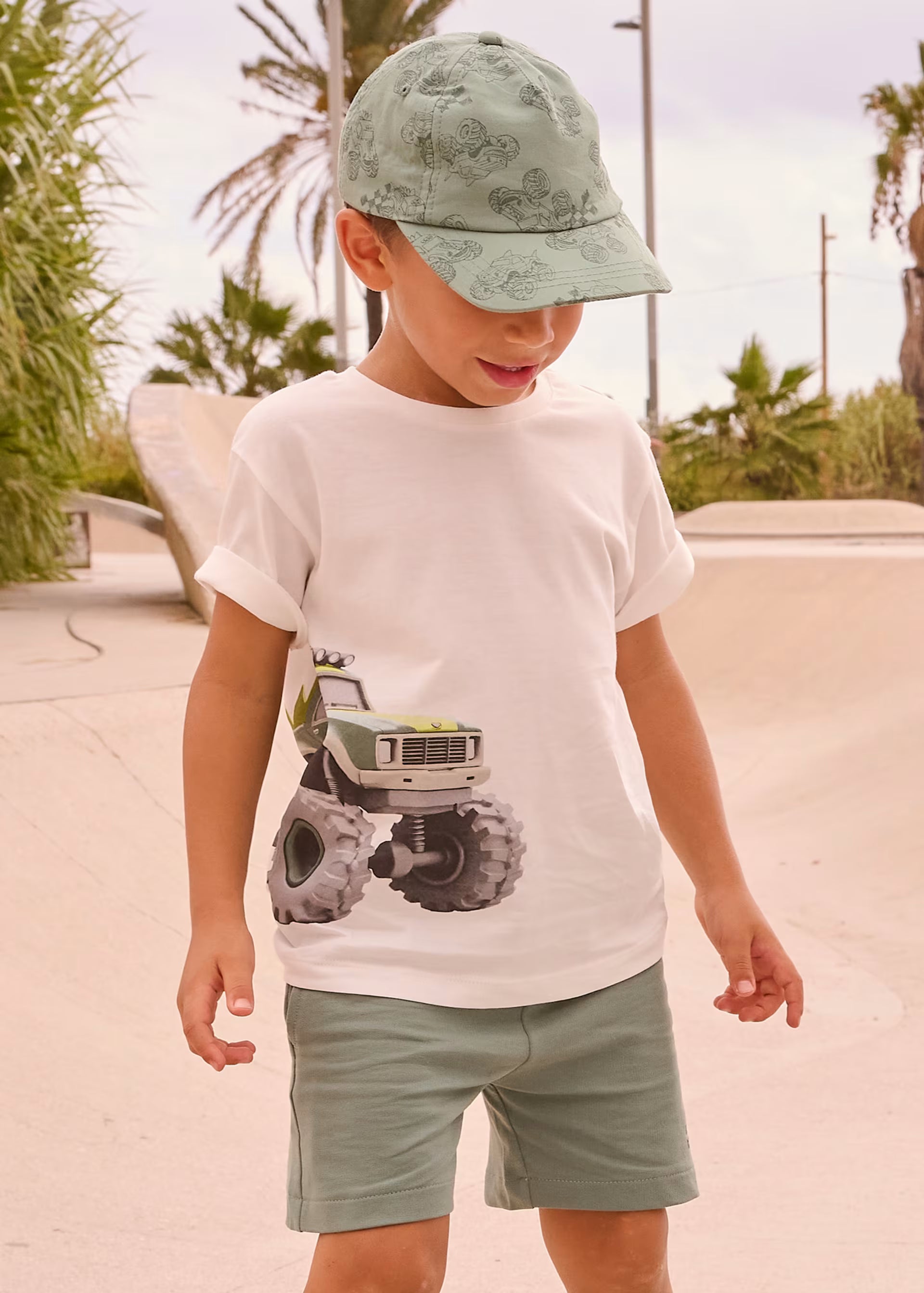 Sage Green Monster Truck Tee & Shorts Set