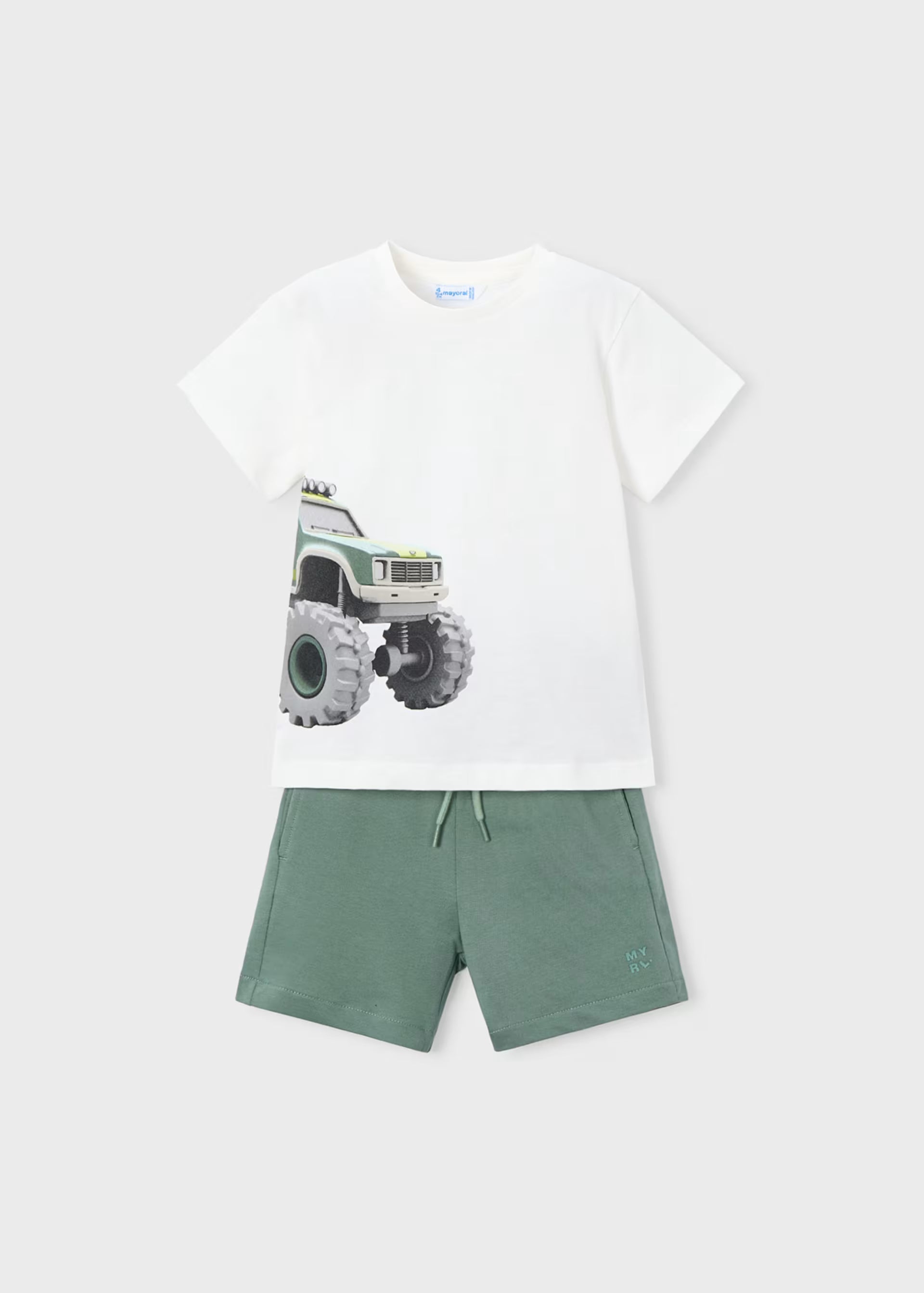 Sage Green Monster Truck Tee & Shorts Set