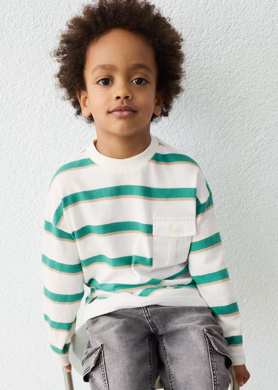 Green and Cream Striped Long Sleeve Tee