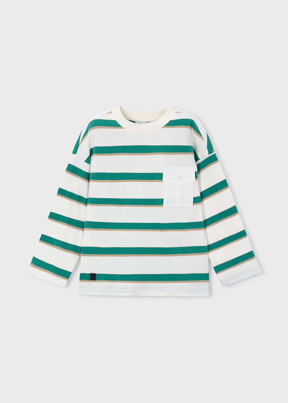 Green and Cream Striped Long Sleeve Tee