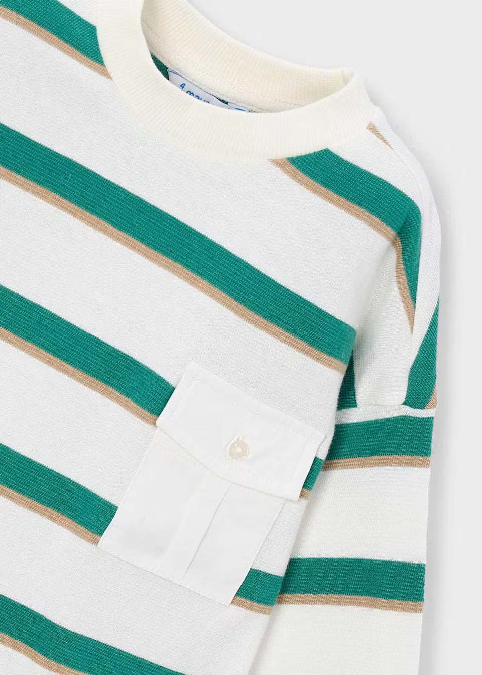 Green and Cream Striped Long Sleeve Tee