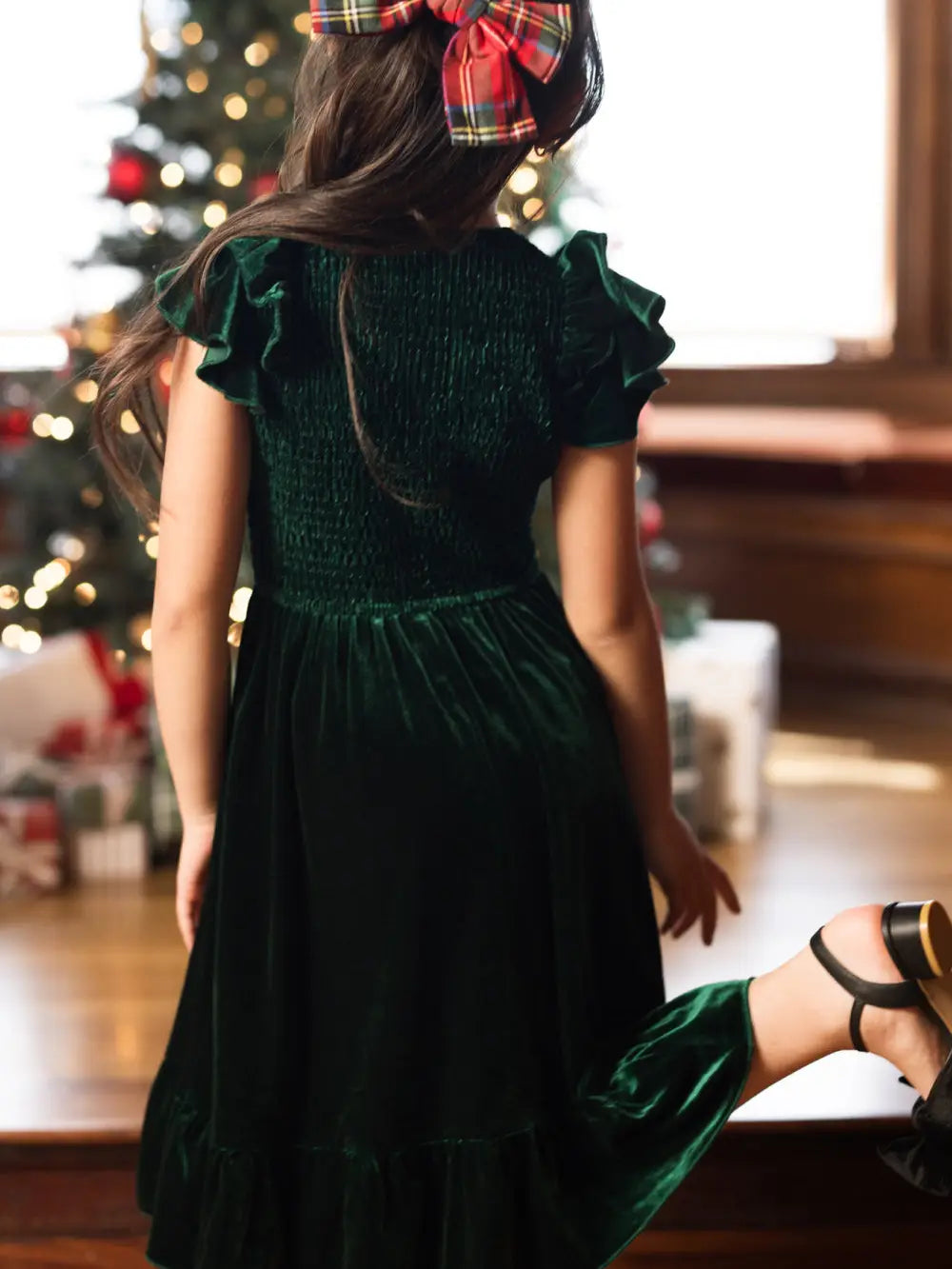 Mini Hattie Dress in Emerald Velvet
