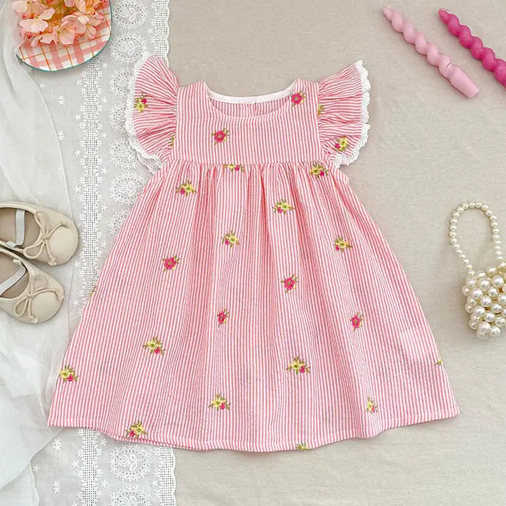 Floral Embroidery Ruffle Sleeve Dress