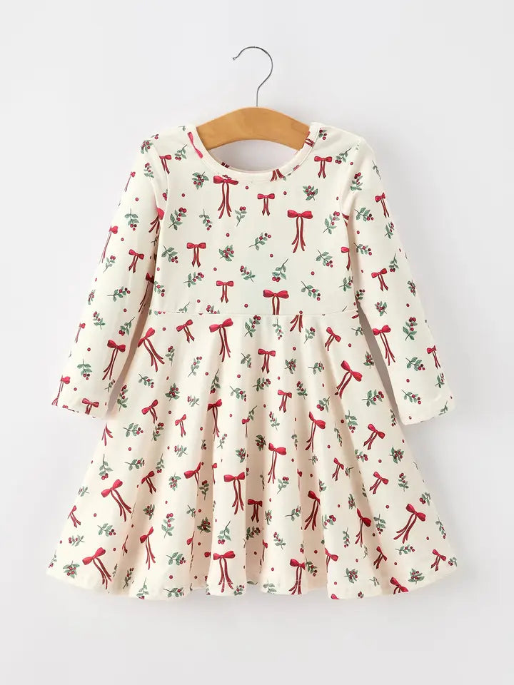 Christmas Bow & Berry Print Twirl Dress
