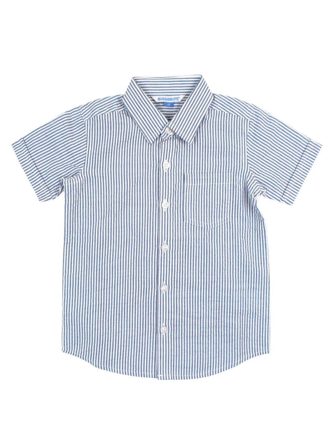 Boys Blue Seersucker Short Sleeve Button Down Shirt