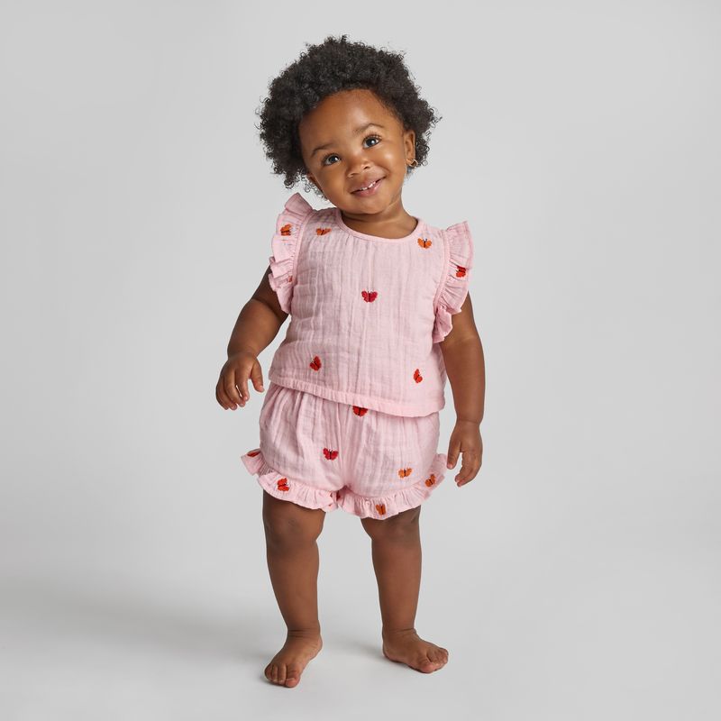 Pink Butterfly Embroidery Roey 2pc Set