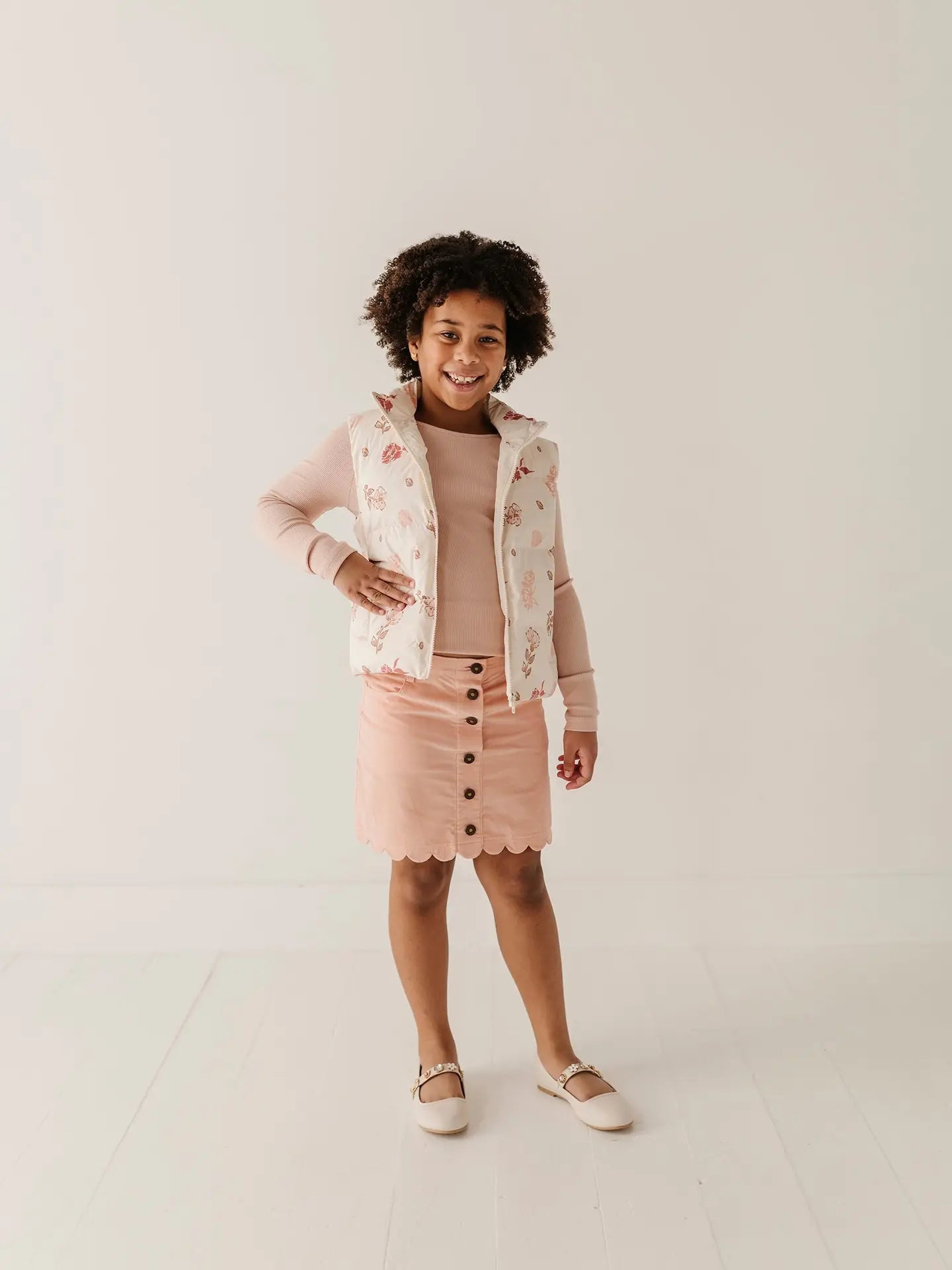 Rose Cloud Scallop Hem Corduroy Skirt