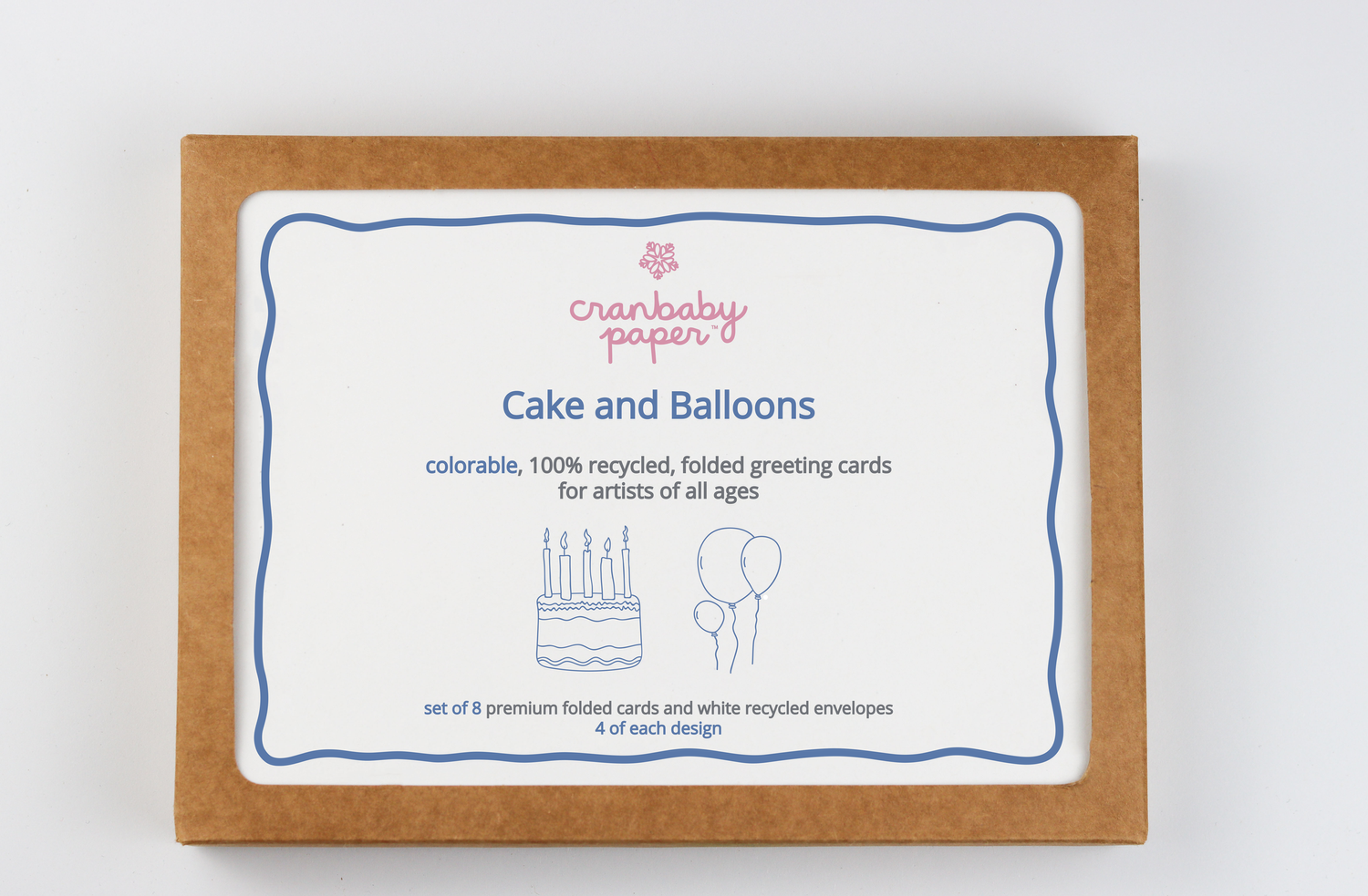 Folded Greeting Cards - Cake & Balloons (set of 8)
