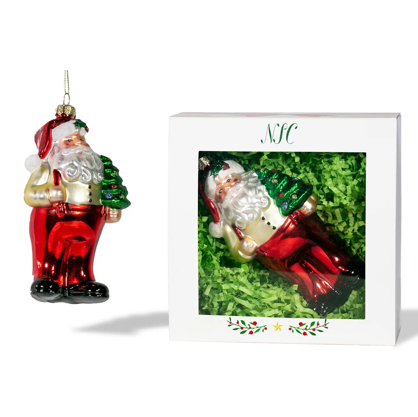 Suspenders Santa Glass Ornament