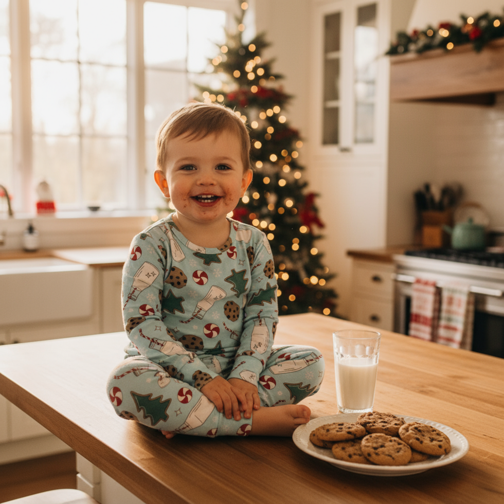 Blue Santa's Cookie PJ Set
