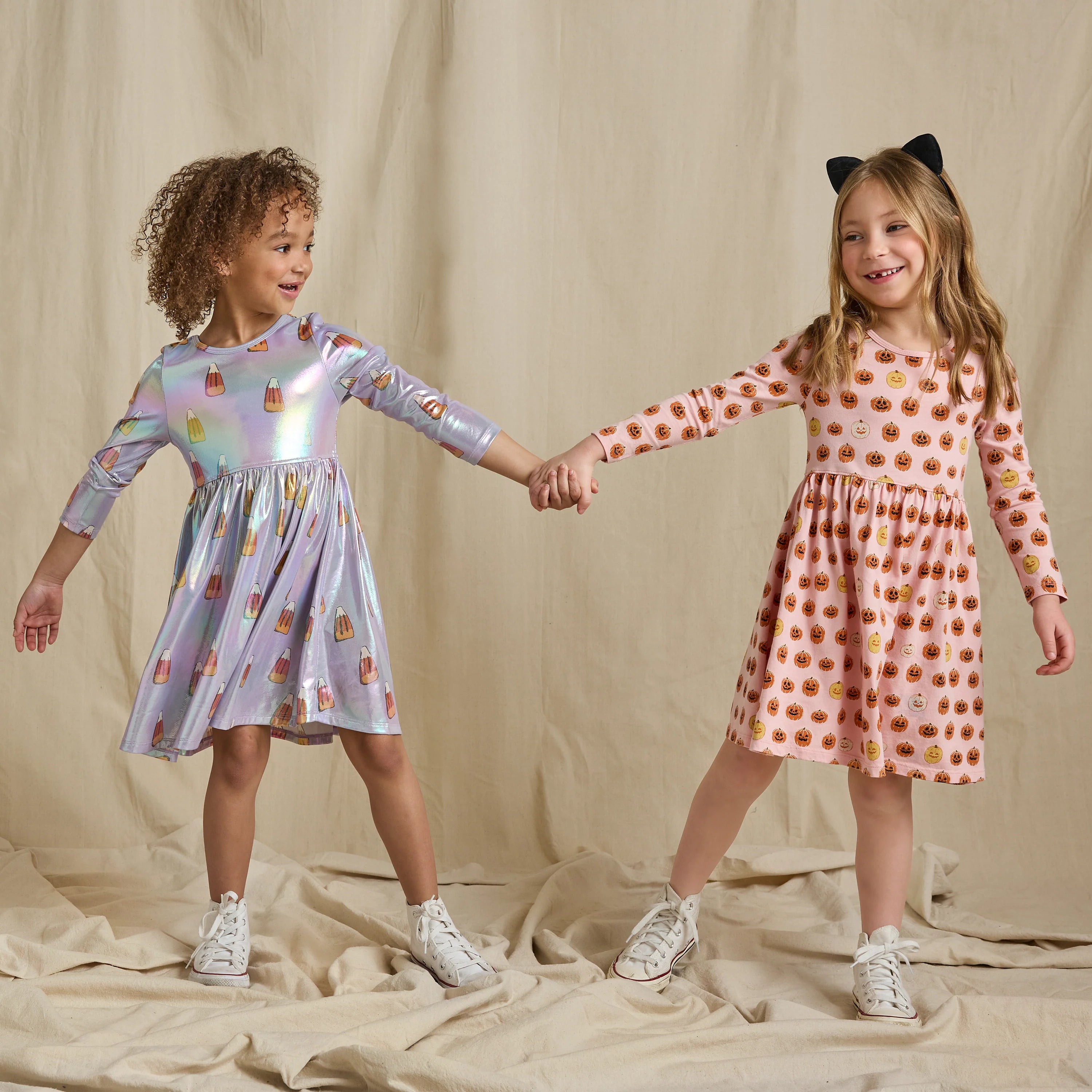 Mixed Jack O'Lanterns Long Sleeve Sunny Dress