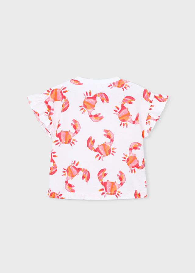 Pink Orange Crab Print Block Tee