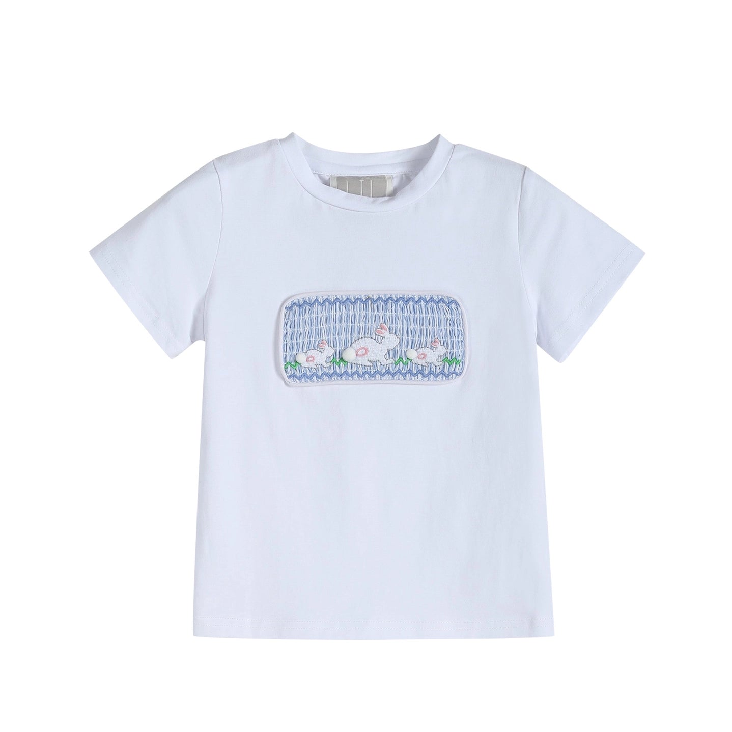 Blue Seersucker Bunnies Smocked Shirt and Boy Shorts Set