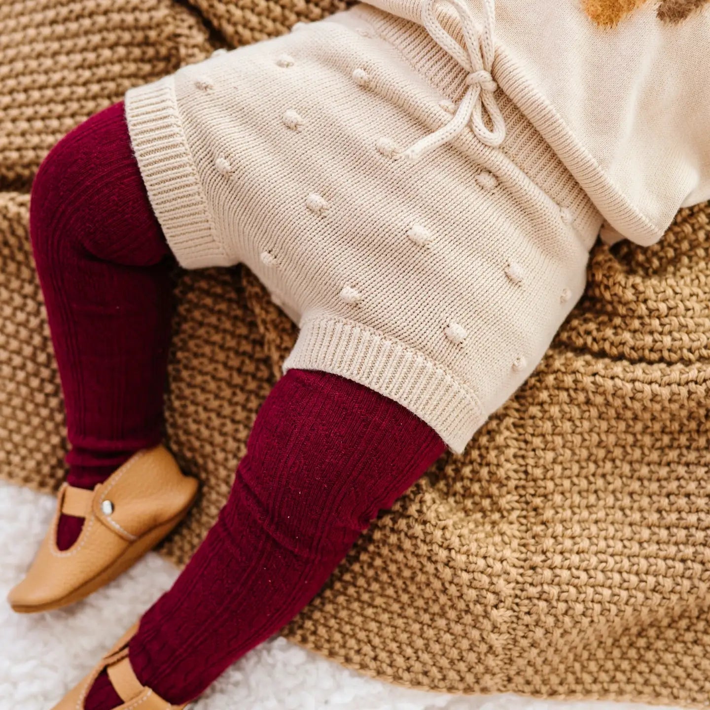 Burgundy Cable Knit Tights