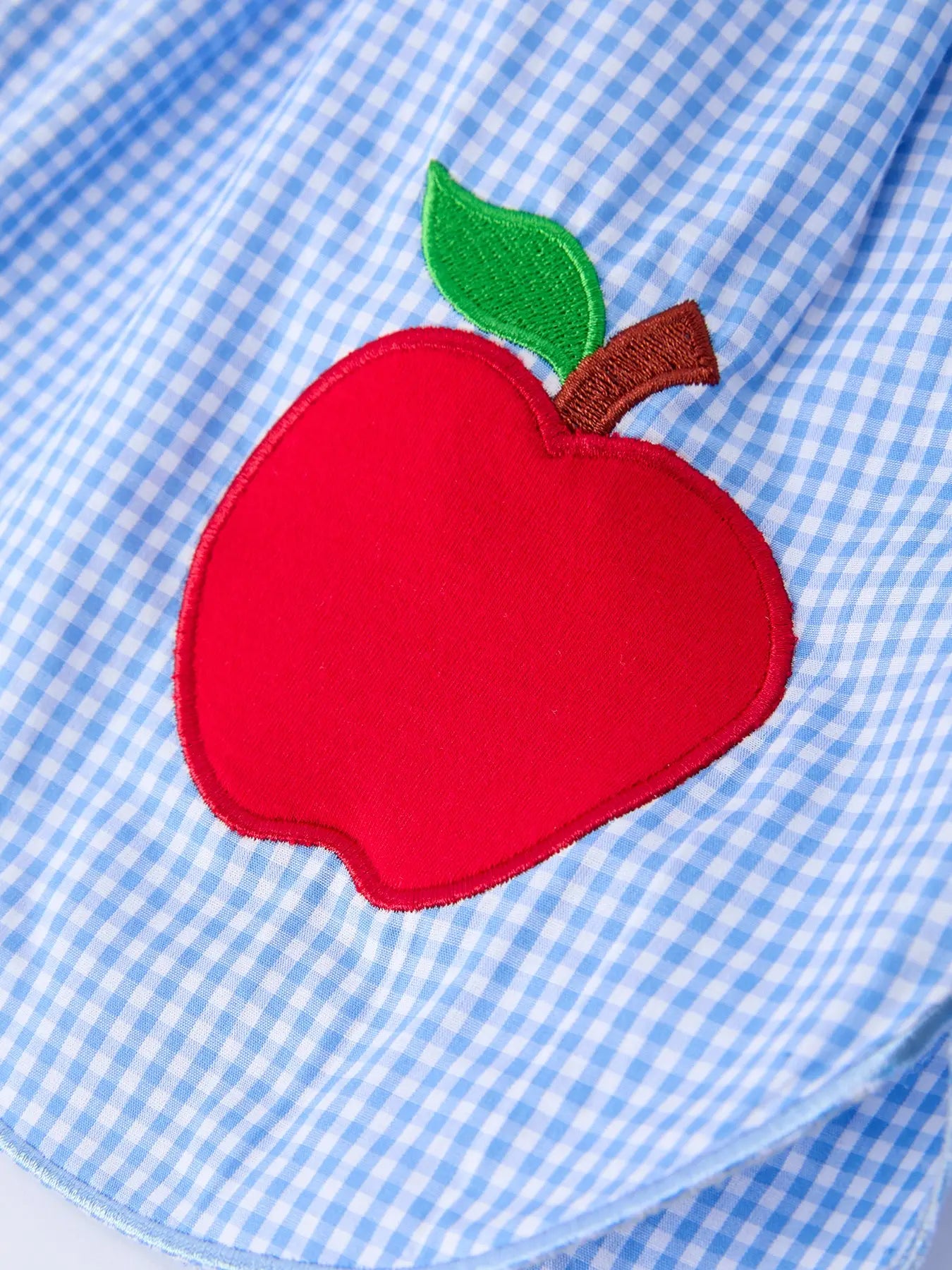 Apple Applique Plaid Smocked Dress