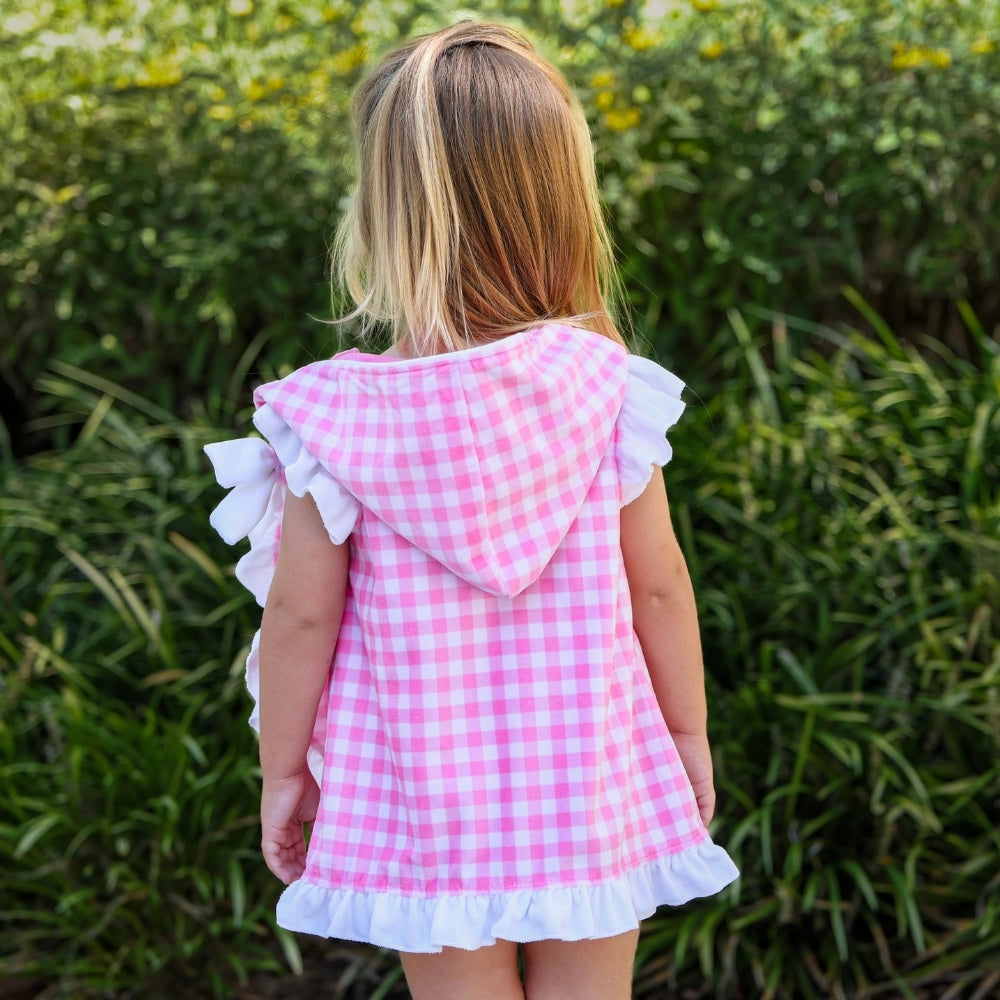 Girls Swim Cover Up - Ruffle Pink gingham