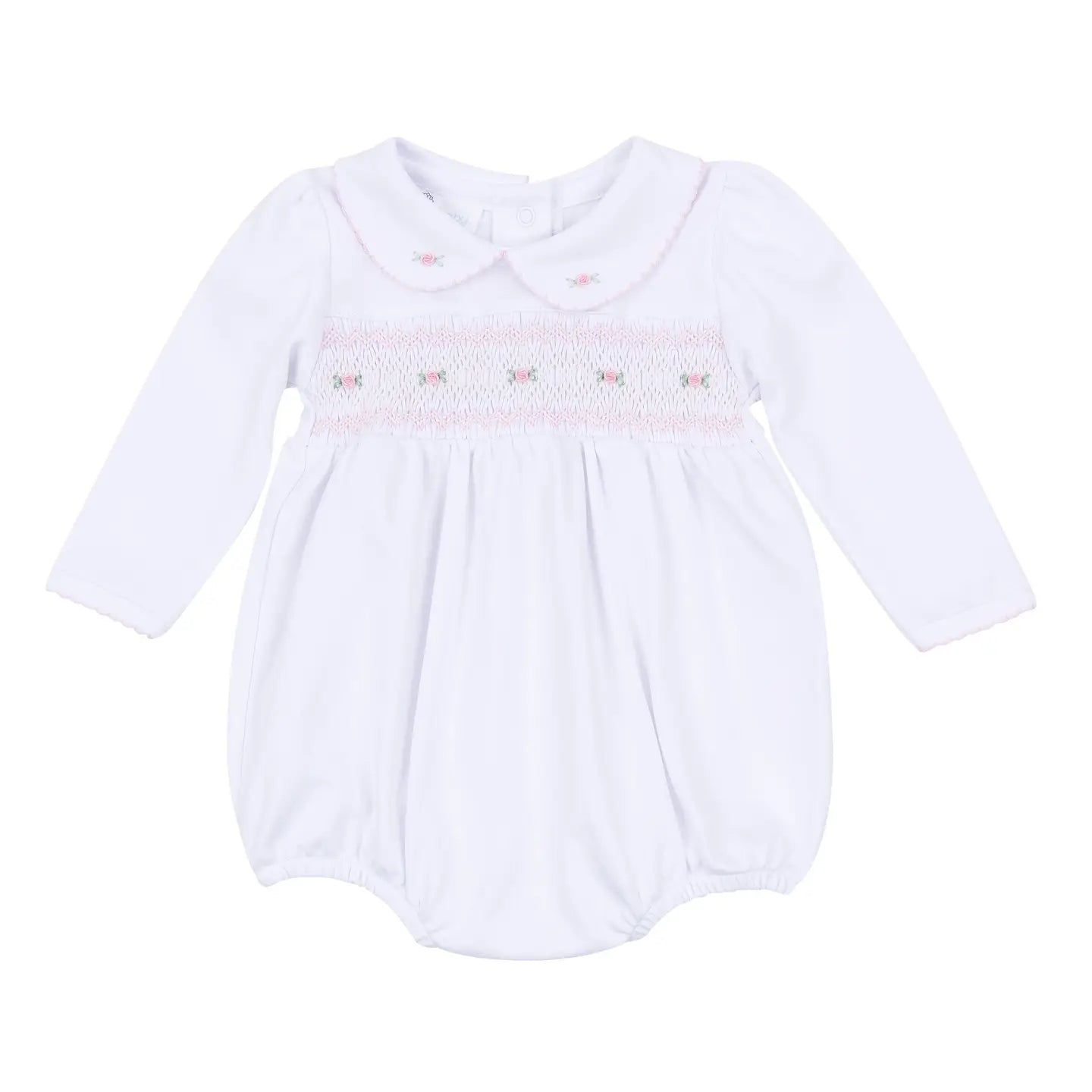 White and Pink Grace Smocked Long Sleeve Bubble