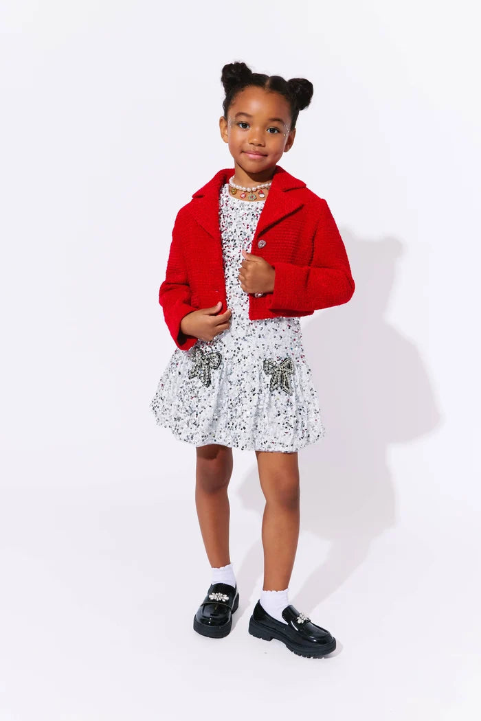 Silver Shimmer Bow Party Dress