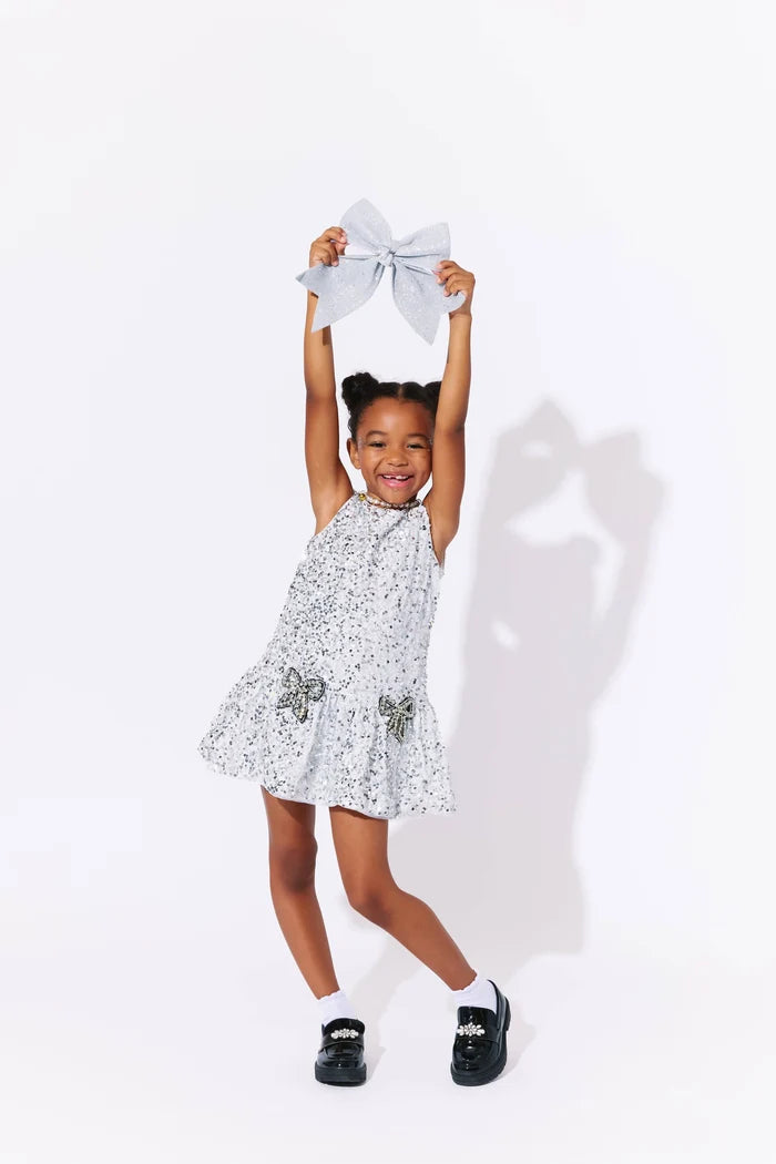 Silver Shimmer Bow Party Dress