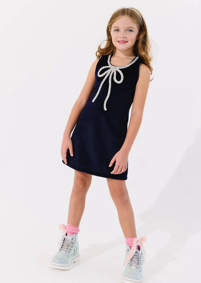 Navy Velvet Bow Princess Dress