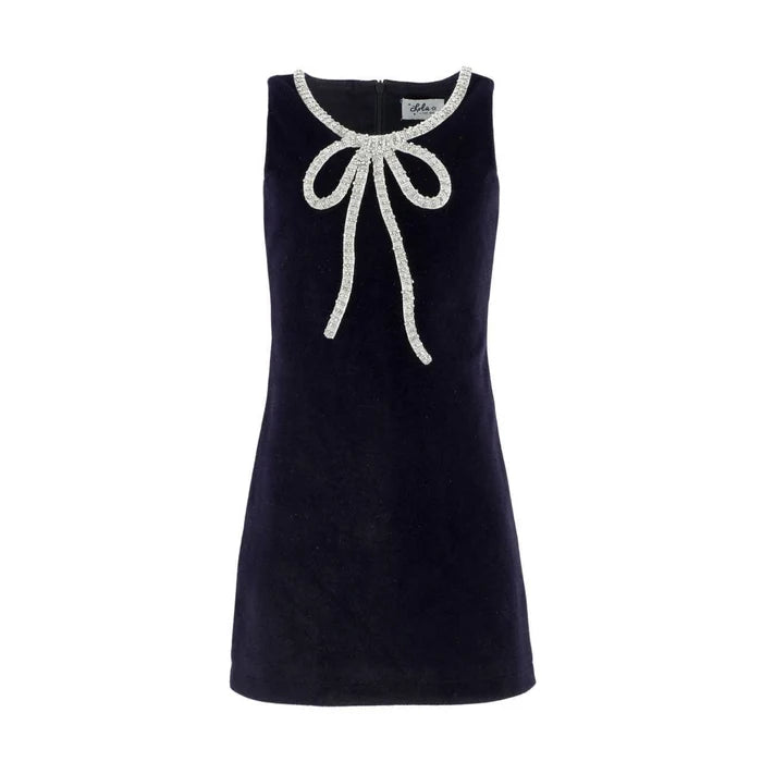 Navy Velvet Bow Princess Dress