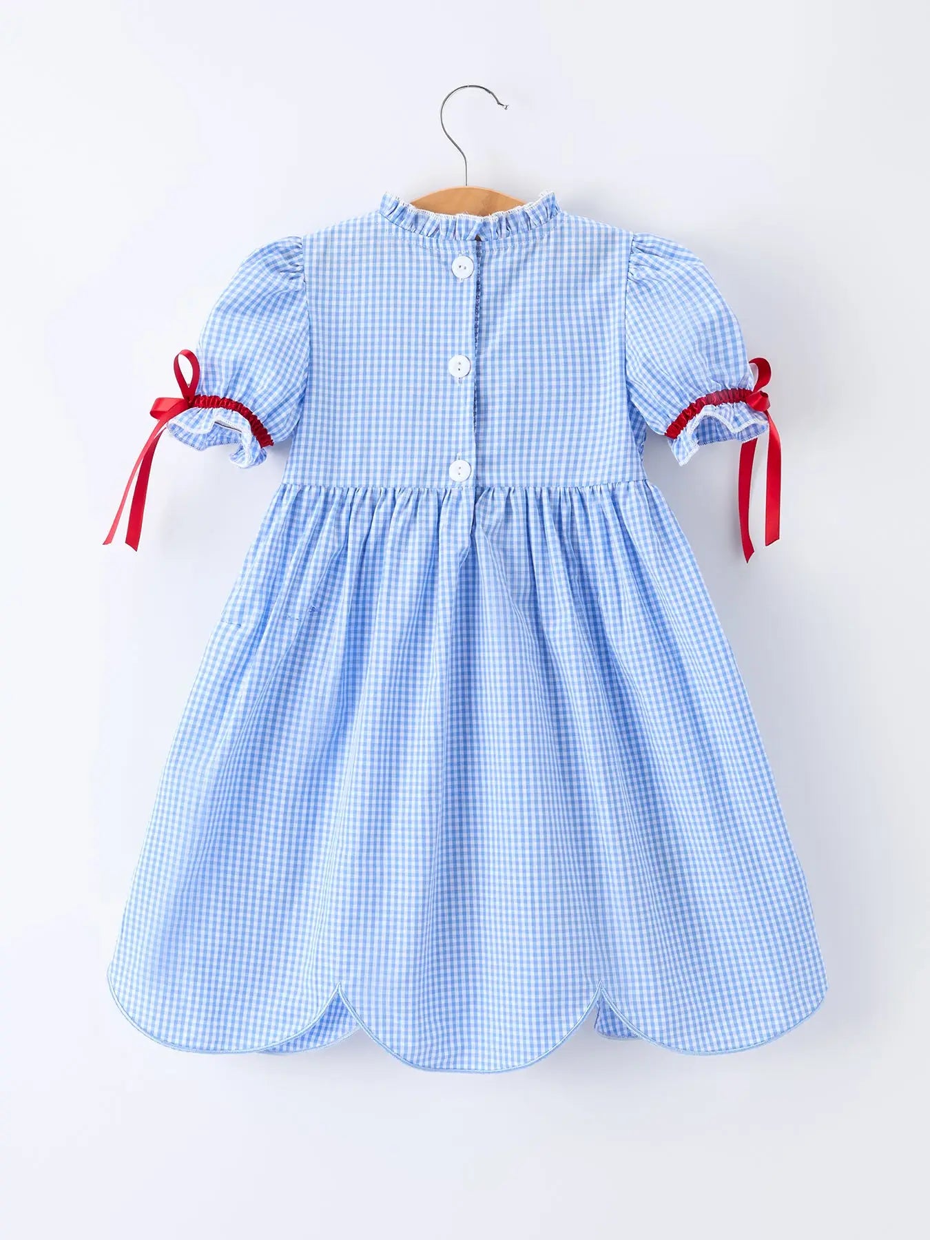 Apple Applique Plaid Smocked Dress