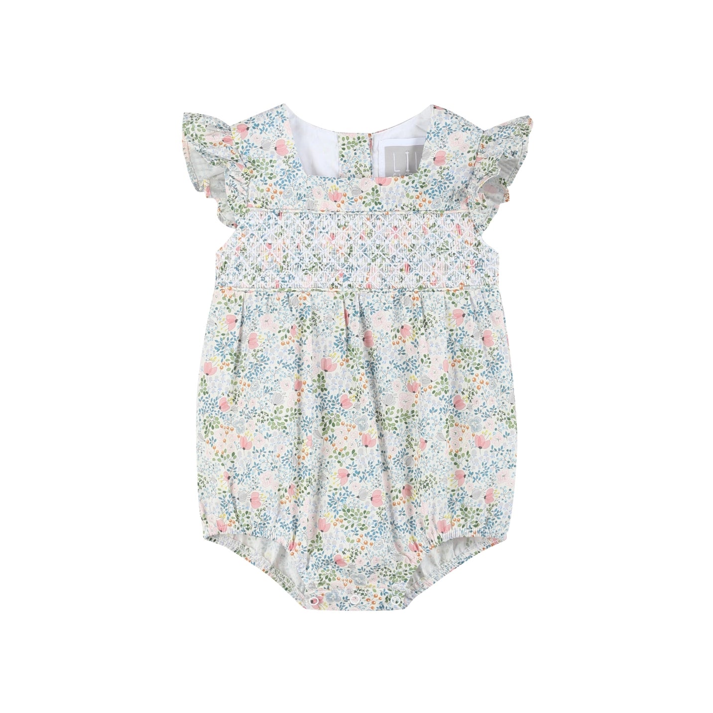 Pink Floral Print Smocked Flutter Romper