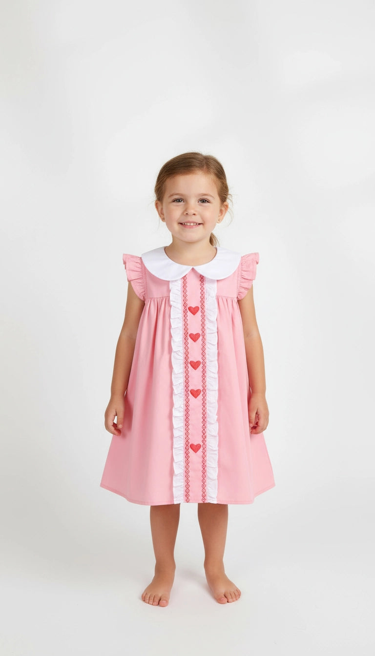 Pink and Red Heart Valentine's Ruffle Dress