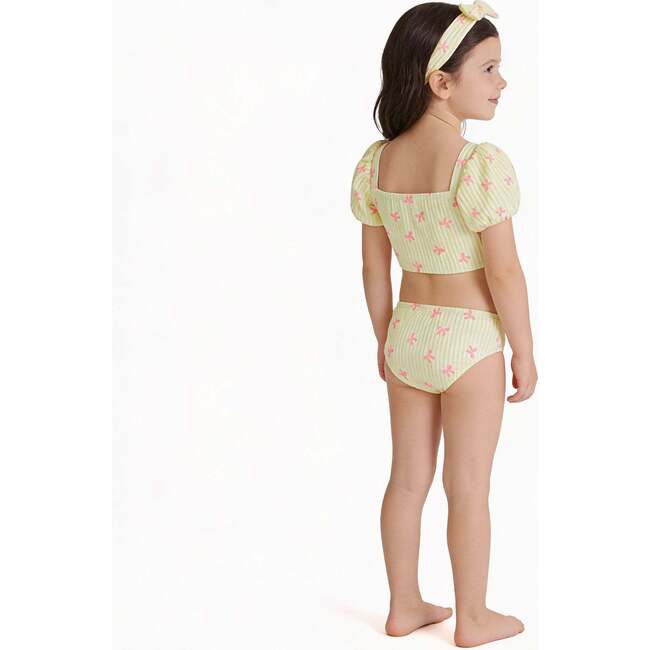 Yellow Stripe Puff Sleeve Tankini with Headband