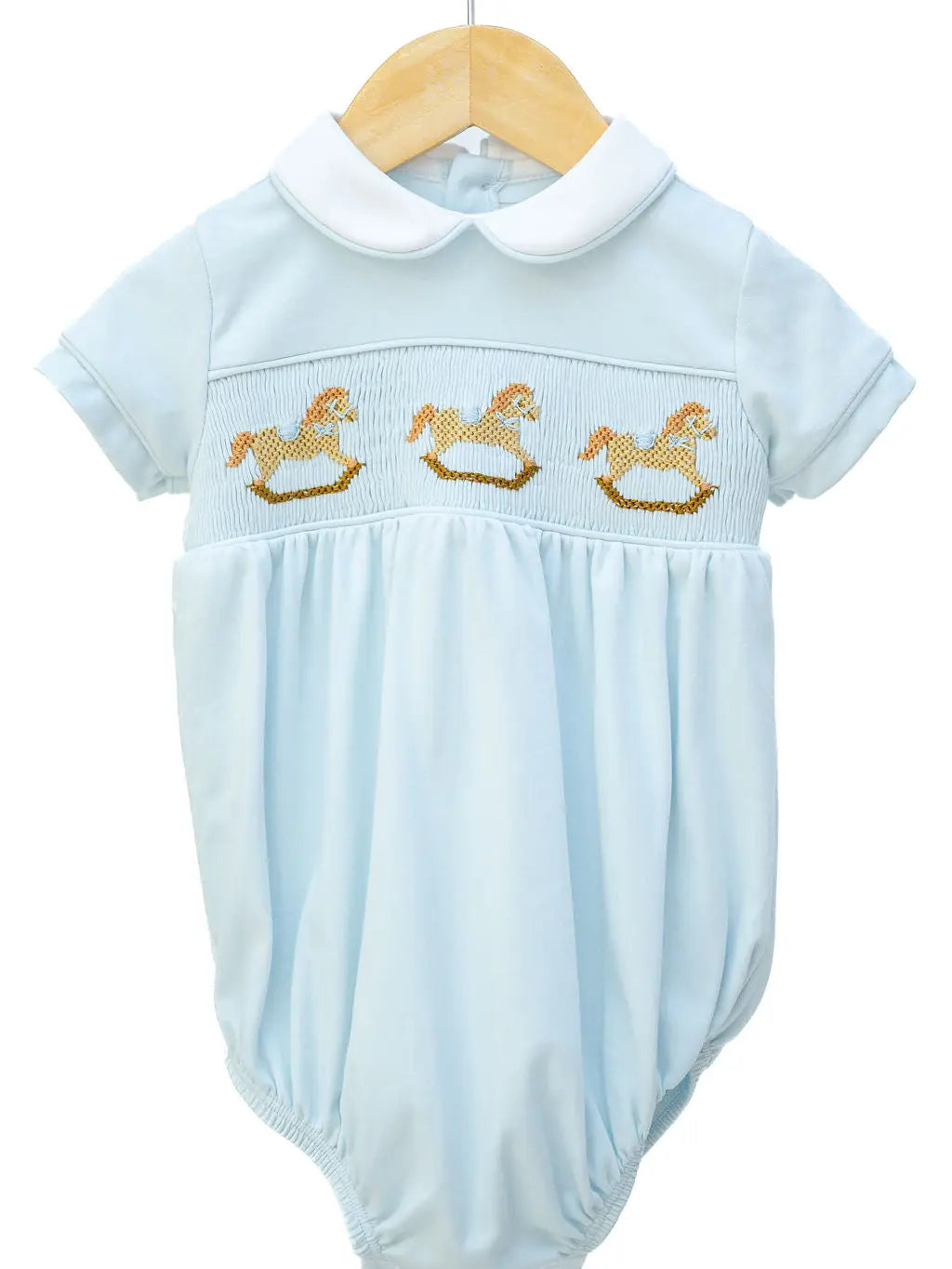 Blue Rocking Horses Smocked Pima Cotton Bubble