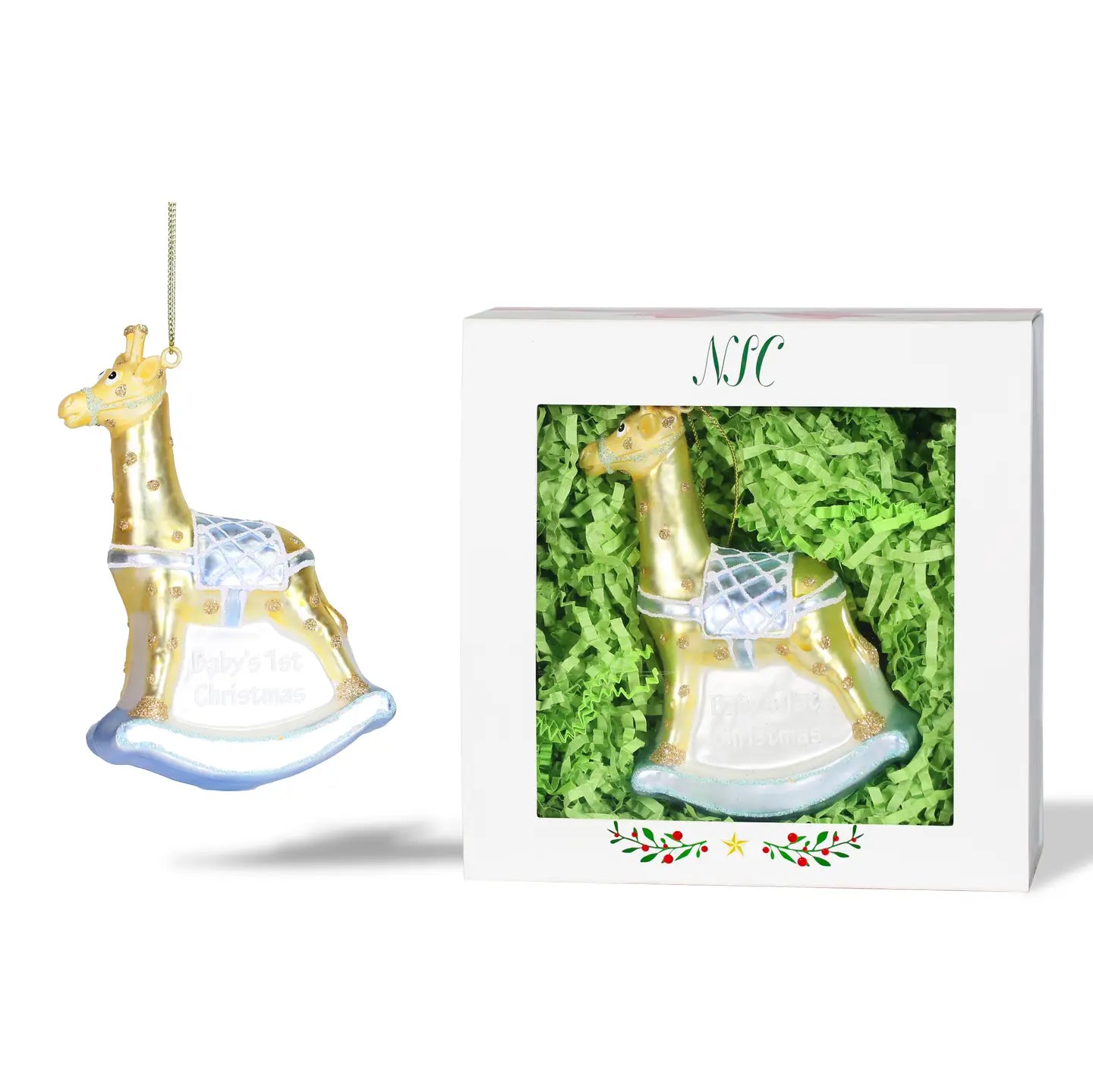 Baby Boy Giraffe Glass Ornament