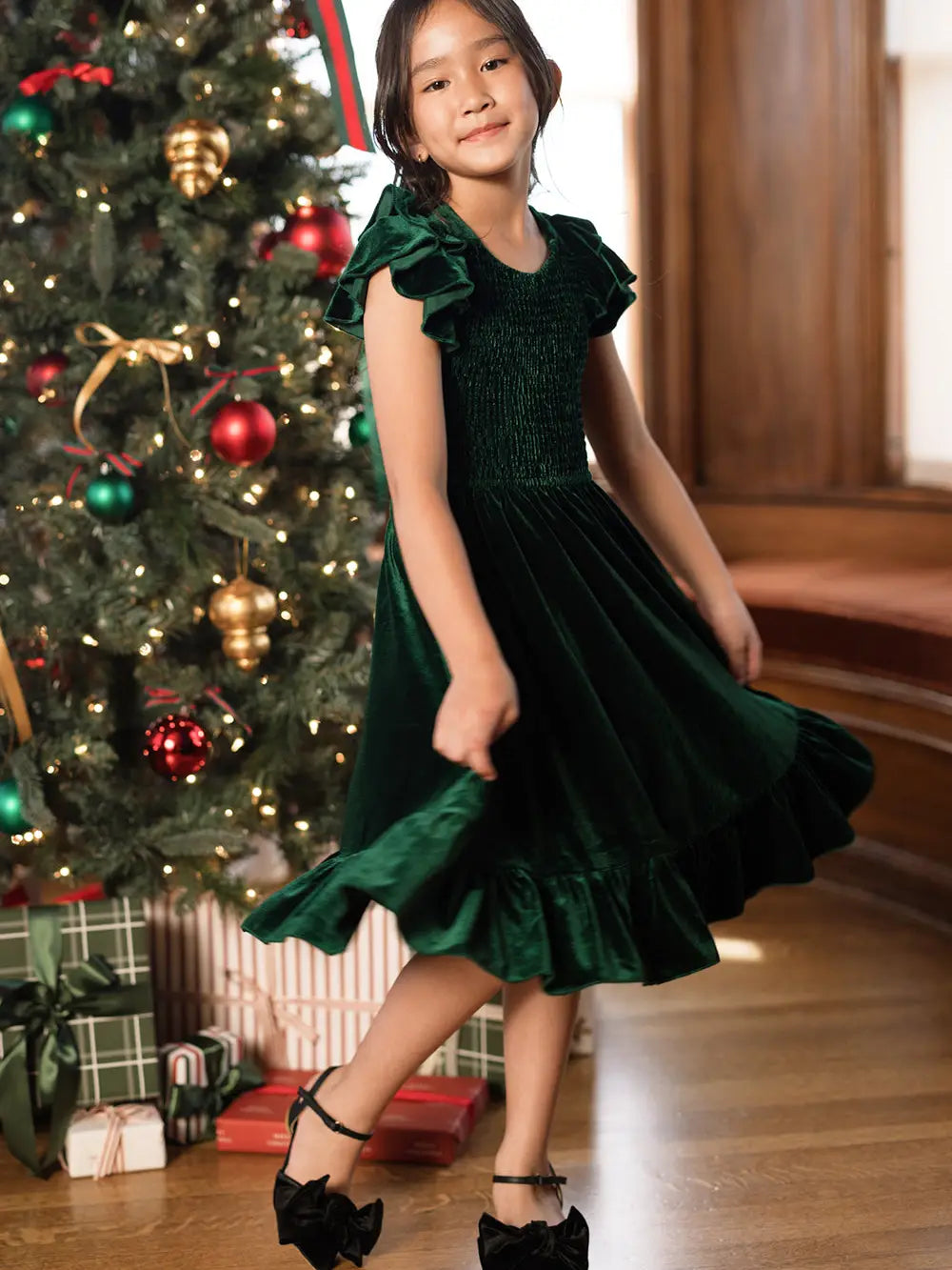 Mini Hattie Dress in Emerald Velvet