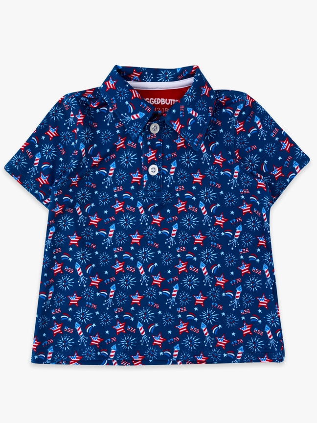 Boys Red White & Boom Fireworks Knit Short Sleeve Performance Polo