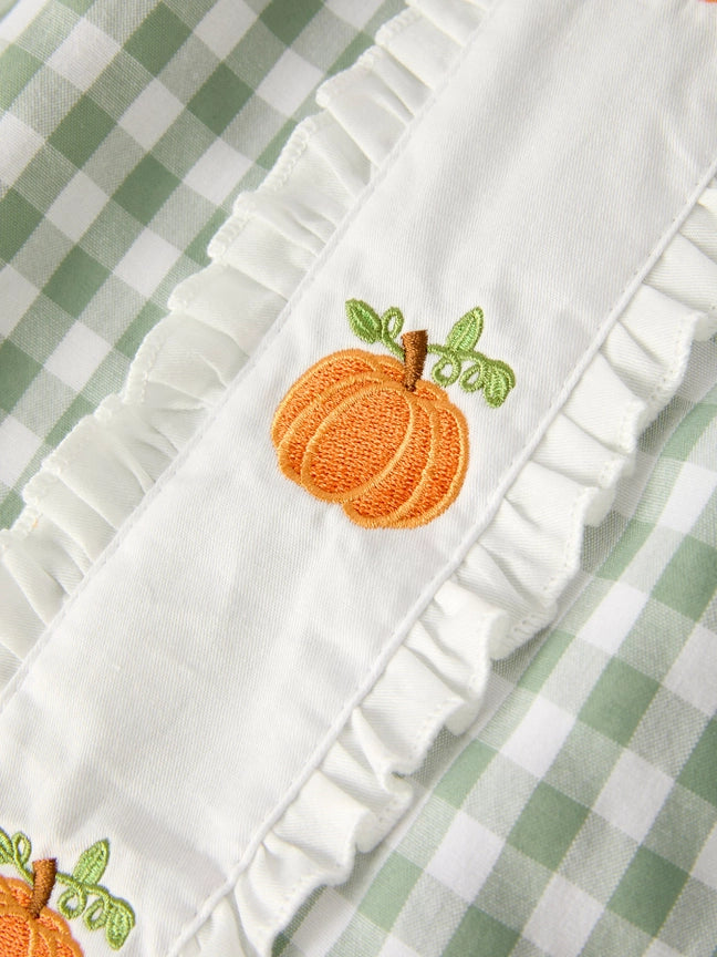 Pumpkin Applique Green Plaid Dress