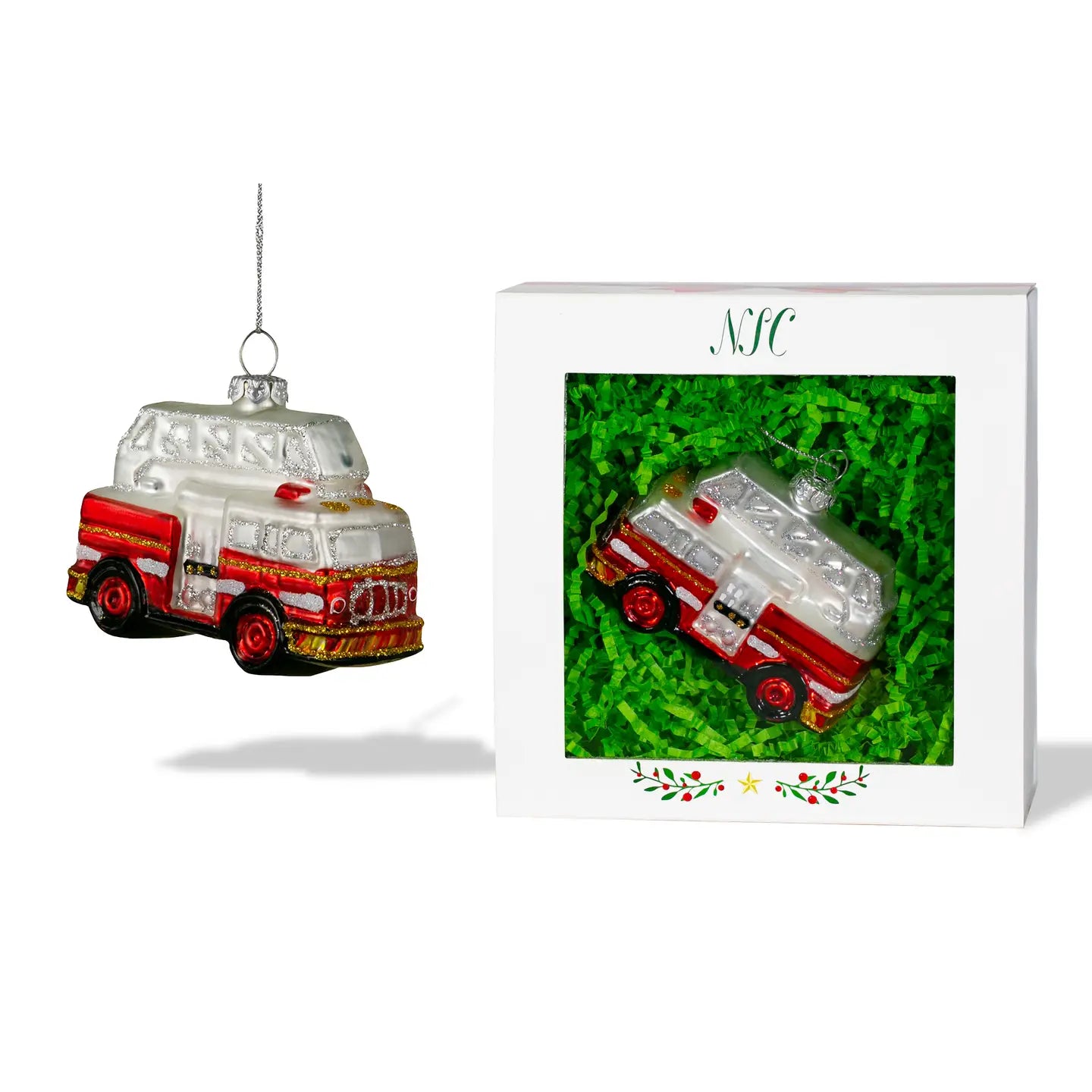 Fire Truck Glass Ornament
